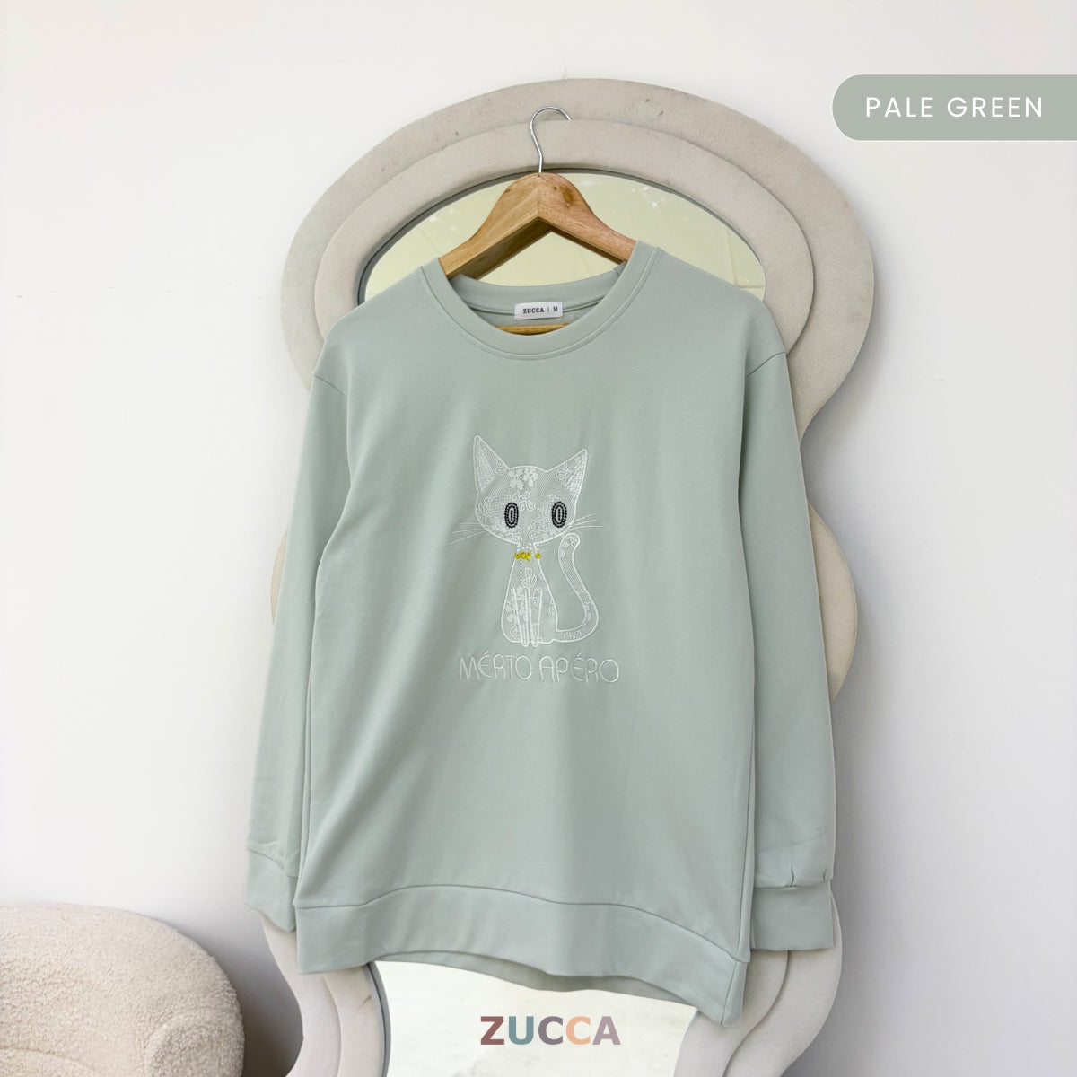 ZUCCA LAVEENA MINIMAL CAT EMBROIDERY COZY SWEATSHIRT - MA151