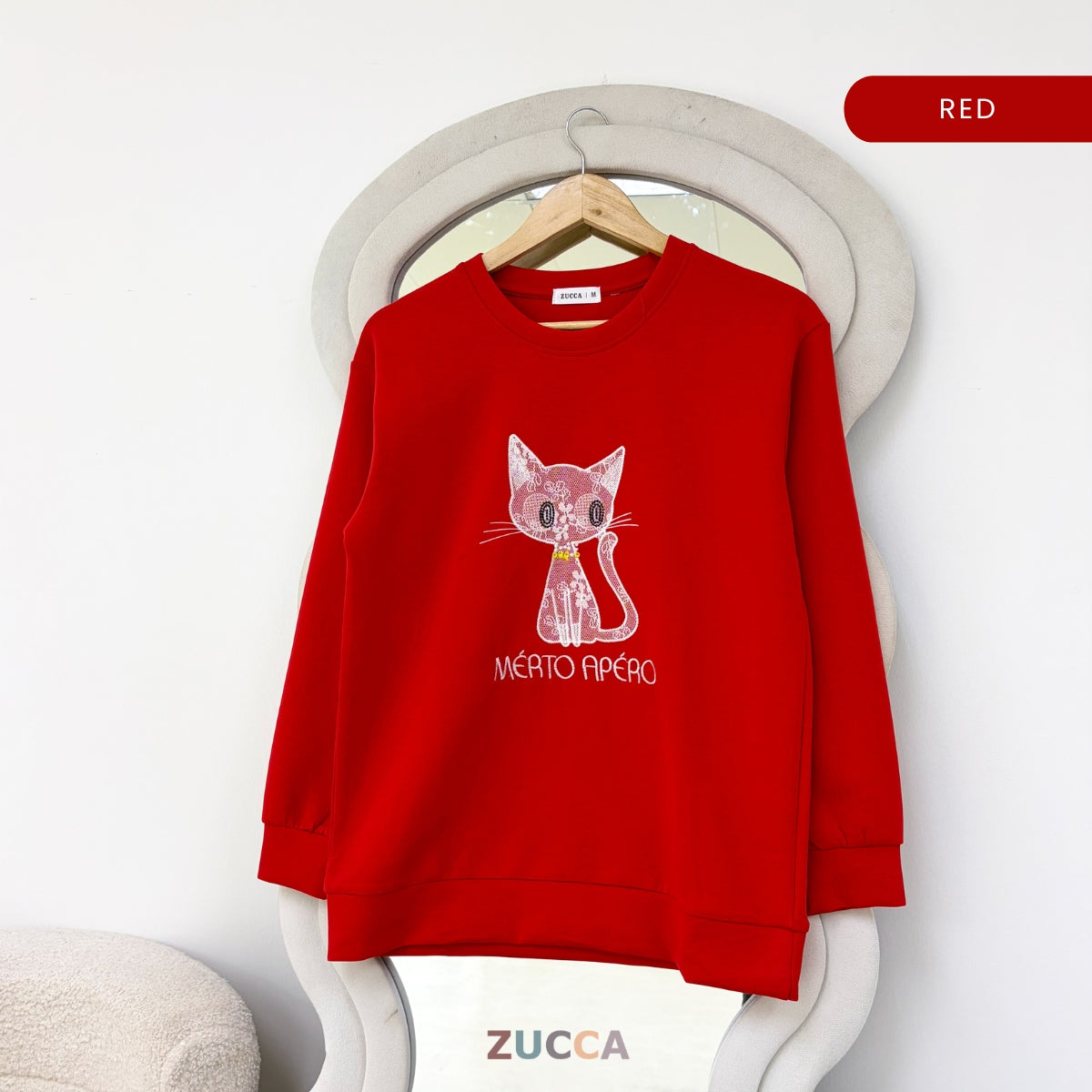 ZUCCA LAVEENA MINIMAL CAT EMBROIDERY COZY SWEATSHIRT - MA151