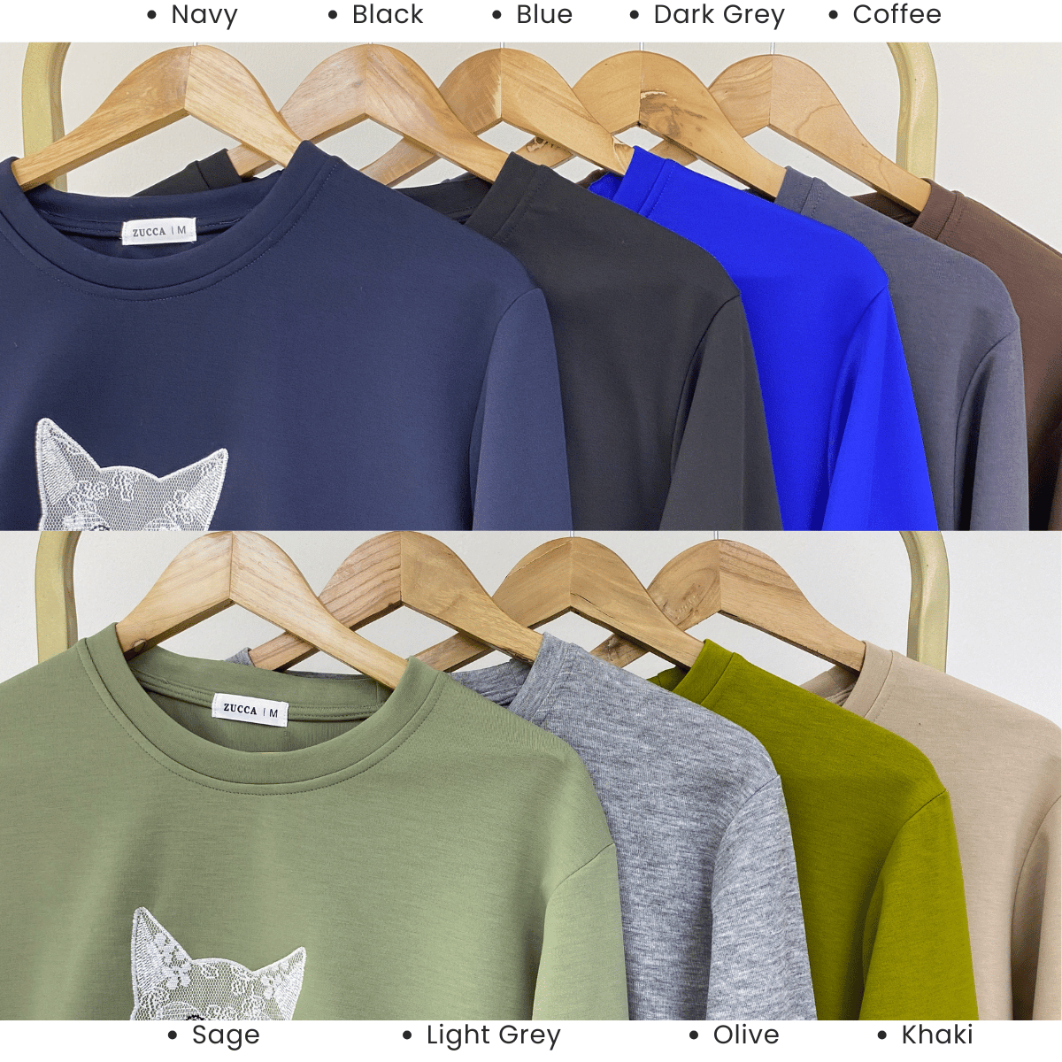 ZUCCA LAVEENA MINIMAL CAT EMBROIDERY COZY SWEATSHIRT - MA151