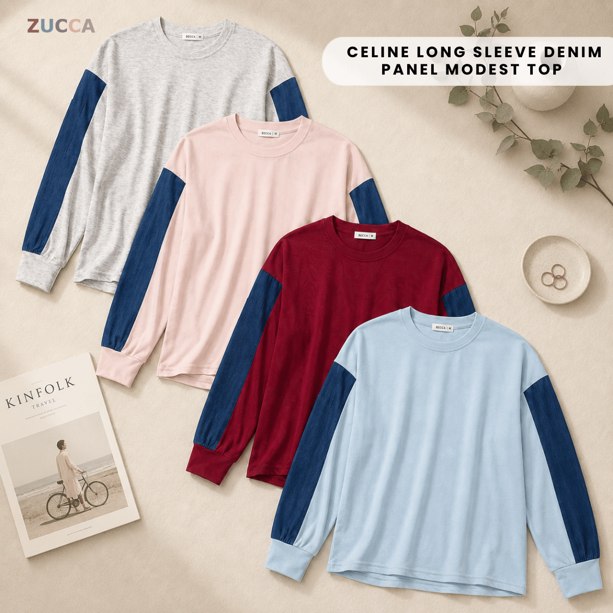 ZUCCA CELINE LONG SLEEVE DENIM PANEL MODEST TOP -MA176