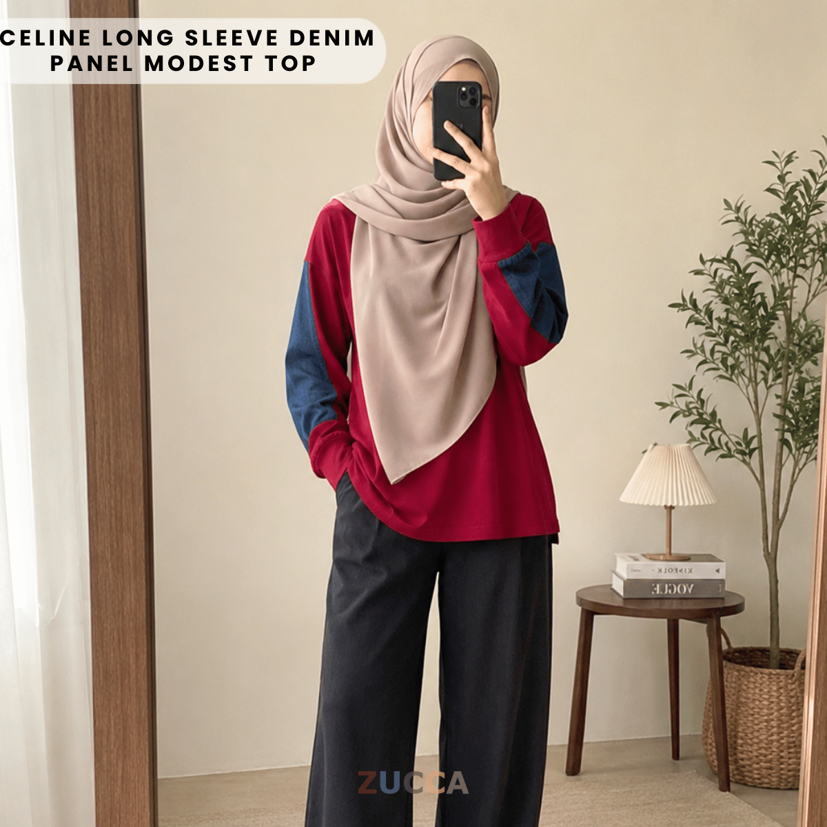 ZUCCA CELINE LONG SLEEVE DENIM PANEL MODEST TOP -MA176
