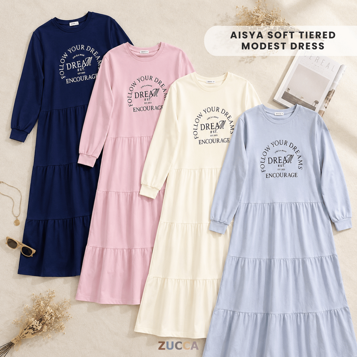ZUCCA AISYA SOFT TIERED MODEST DRESS - MA168