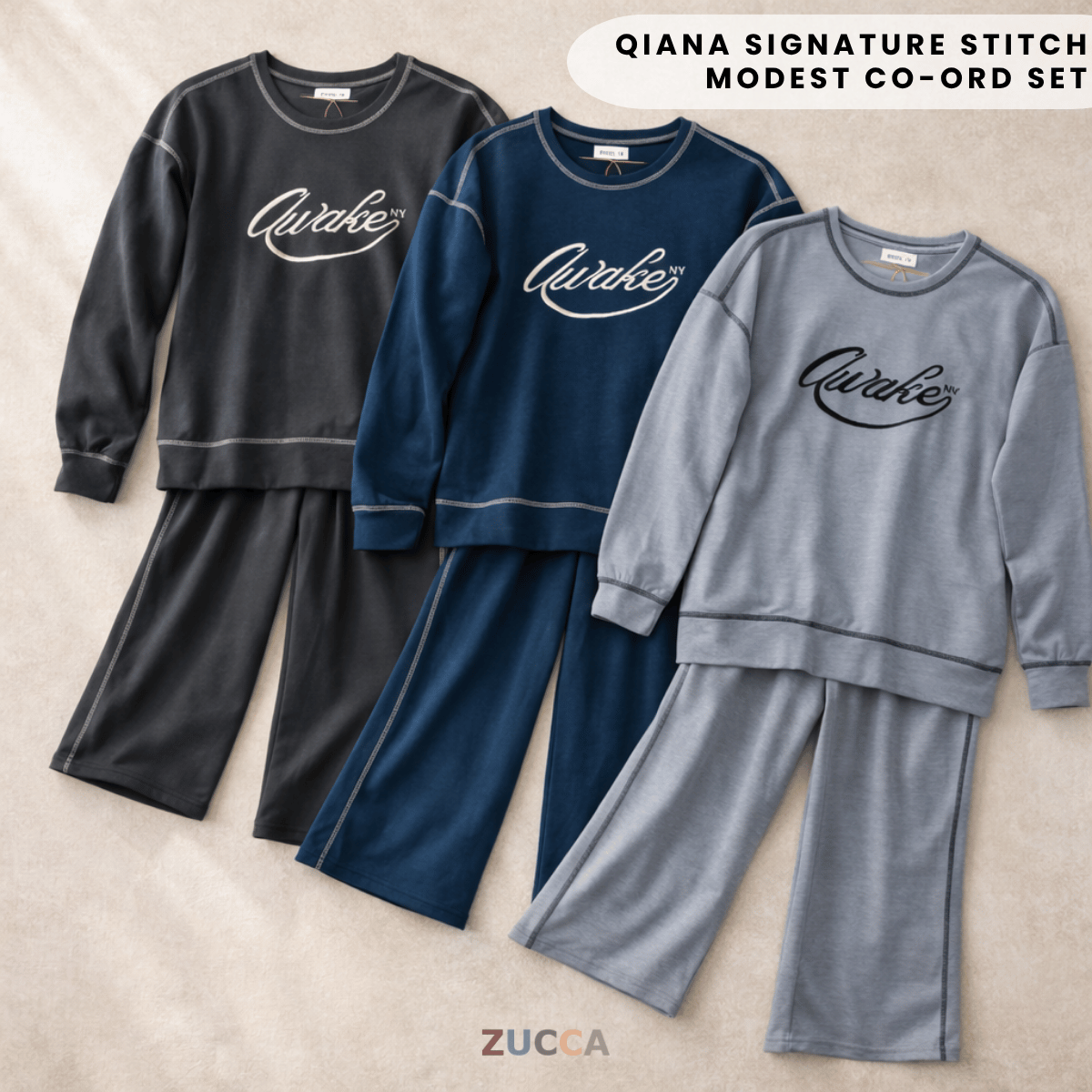 ZUCCA QIANA SIGNATURE STITCH MODEST CO-ORD SET - MA170 (GN258)
