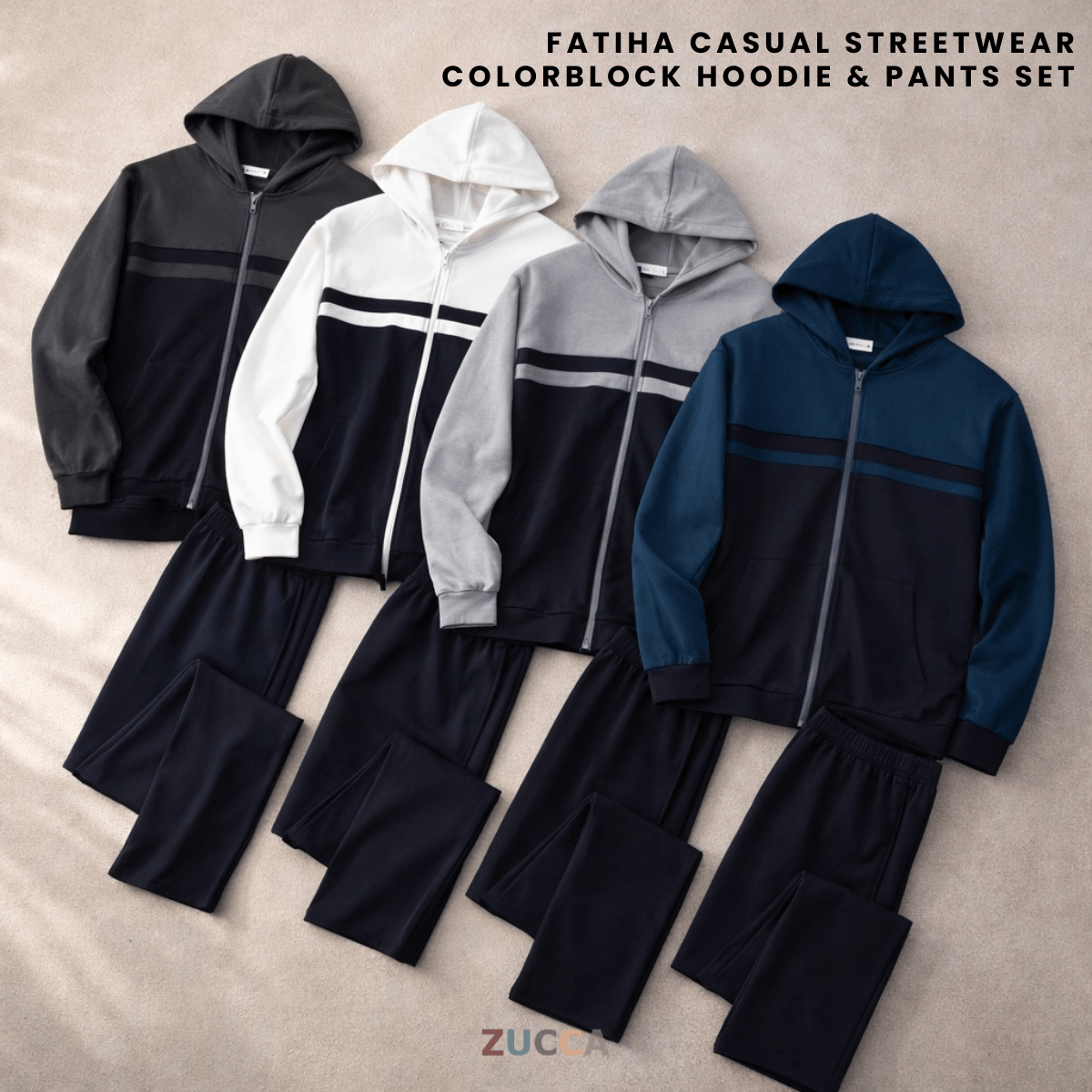 ZUCCA FATIHA CASUAL STREETWEAR COLORBLOCK HOODIE & PANTS SET - MA173