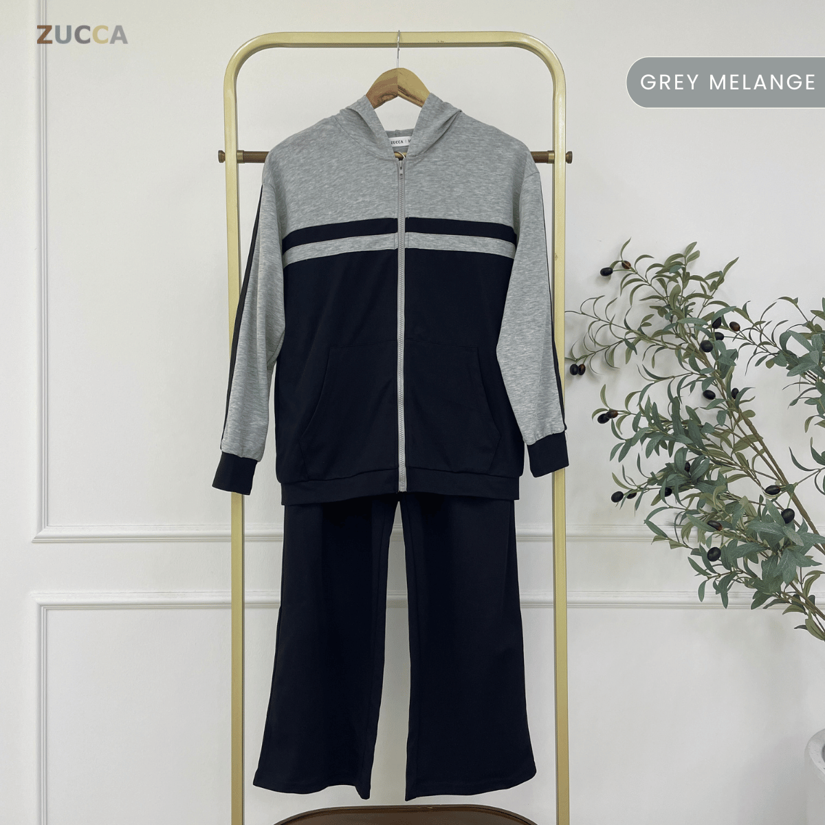 ZUCCA FATIHA CASUAL STREETWEAR COLORBLOCK HOODIE & PANTS SET - MA173