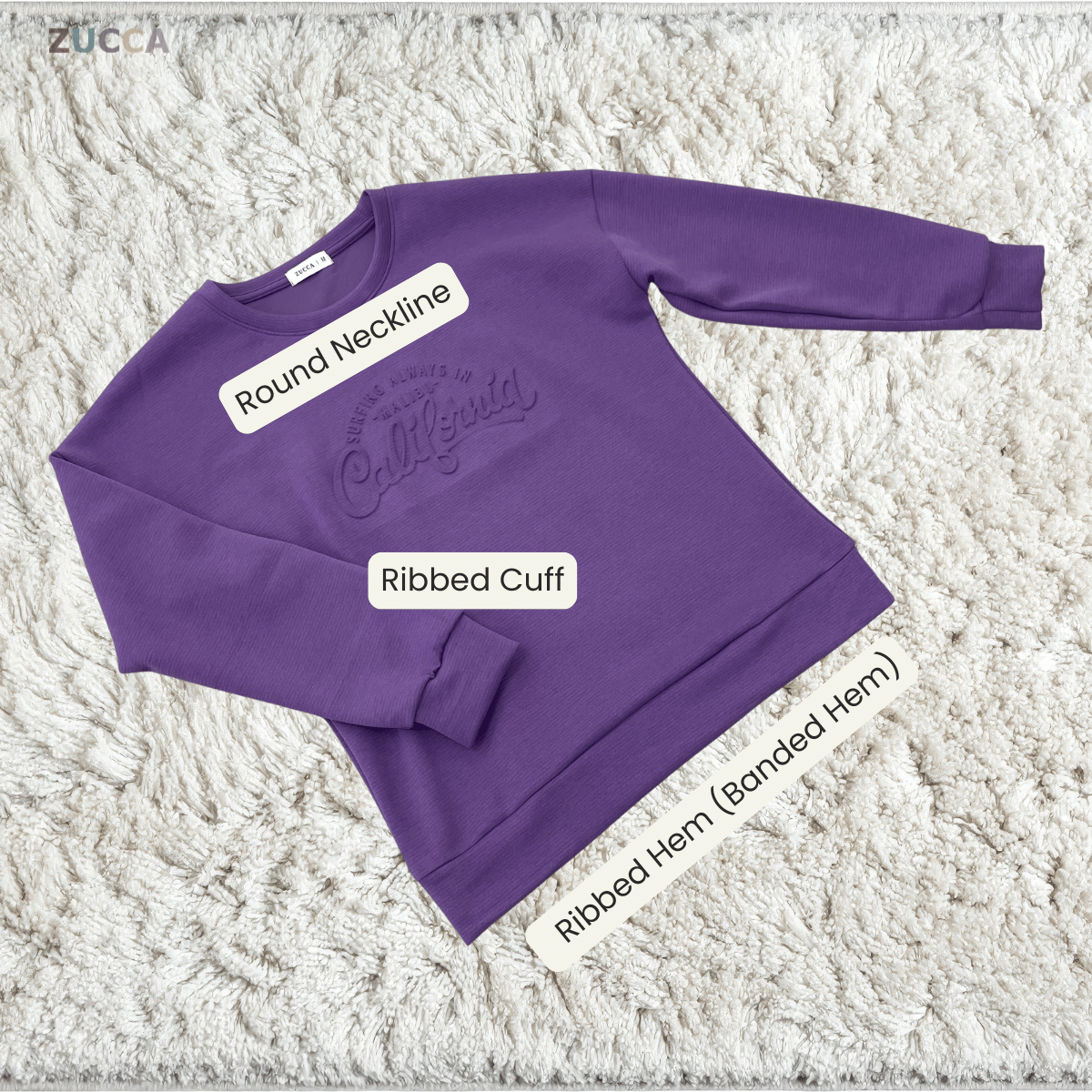 ZUCCA MARSHA EMBOSSED TEXTURED COMFORT CALIFORNIA SWEATSHIRT - MA174