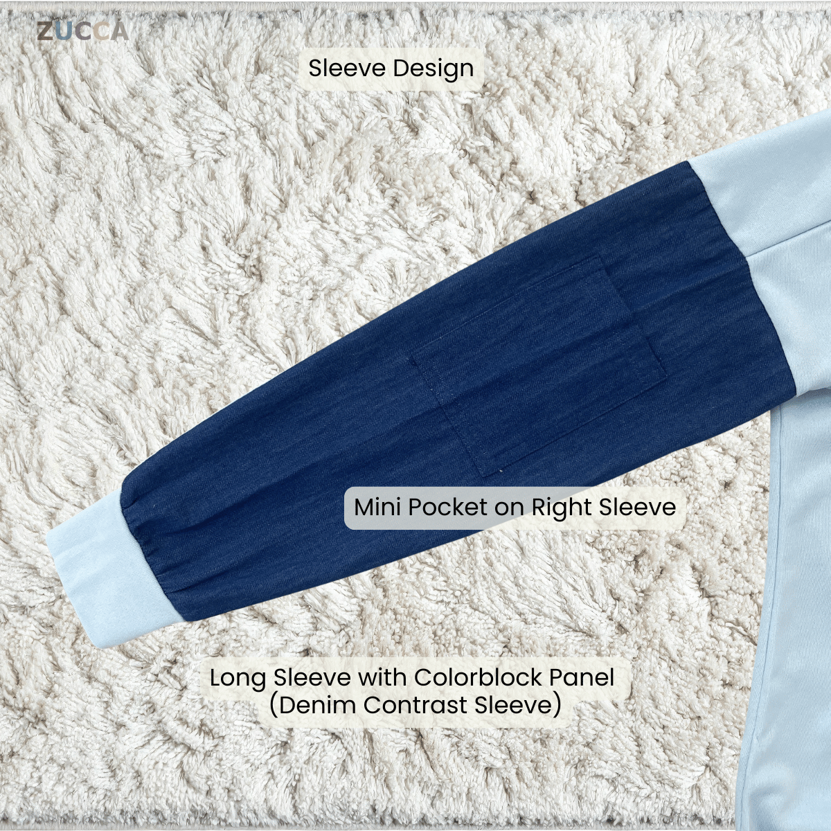 ZUCCA CELINE LONG SLEEVE DENIM PANEL MODEST TOP -MA176