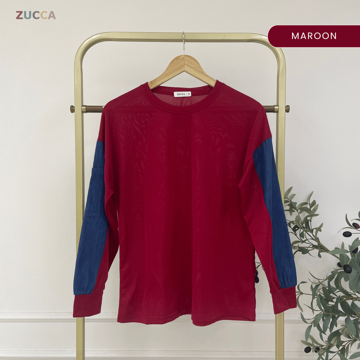 ZUCCA CELINE LONG SLEEVE DENIM PANEL MODEST TOP -MA176