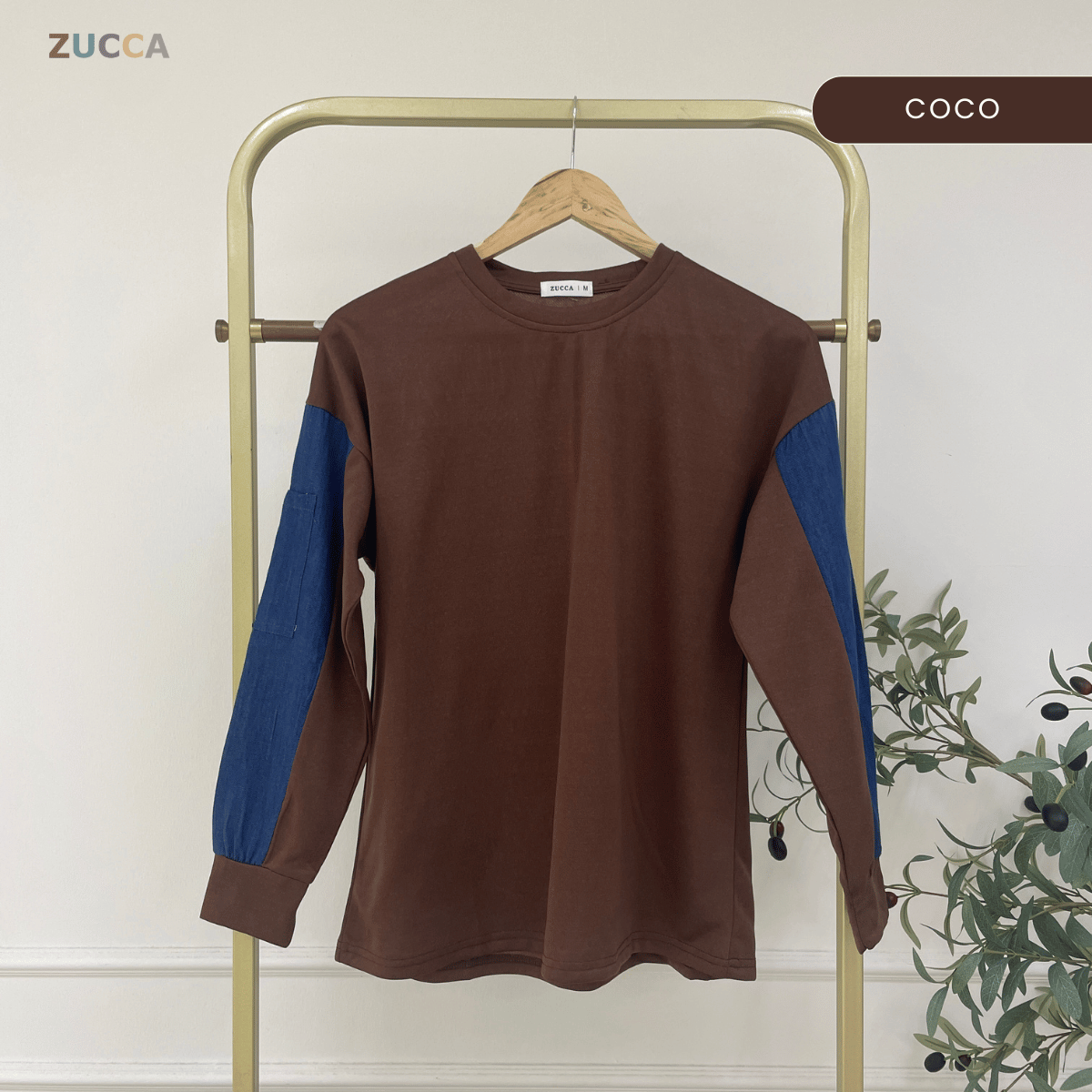 ZUCCA CELINE LONG SLEEVE DENIM PANEL MODEST TOP -MA176