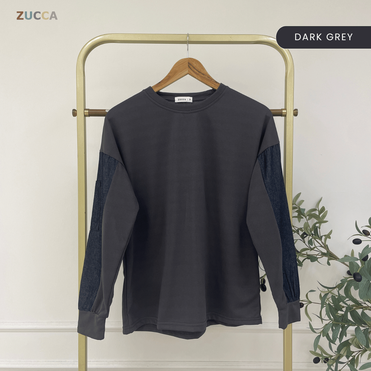 ZUCCA CELINE LONG SLEEVE DENIM PANEL MODEST TOP -MA176