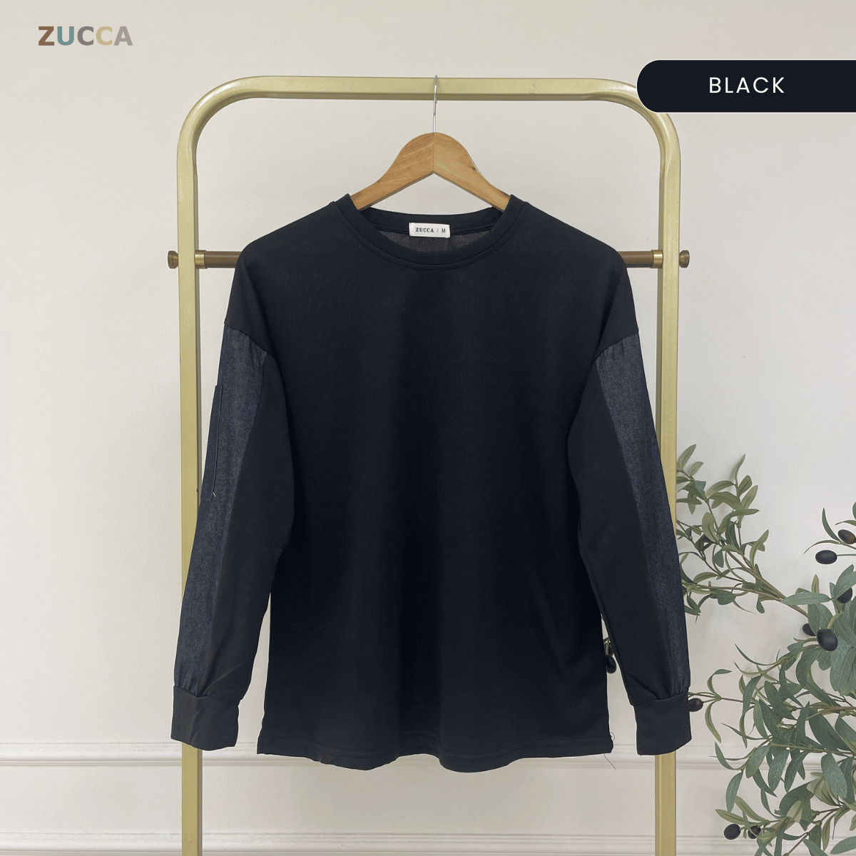 ZUCCA CELINE LONG SLEEVE DENIM PANEL MODEST TOP -MA176