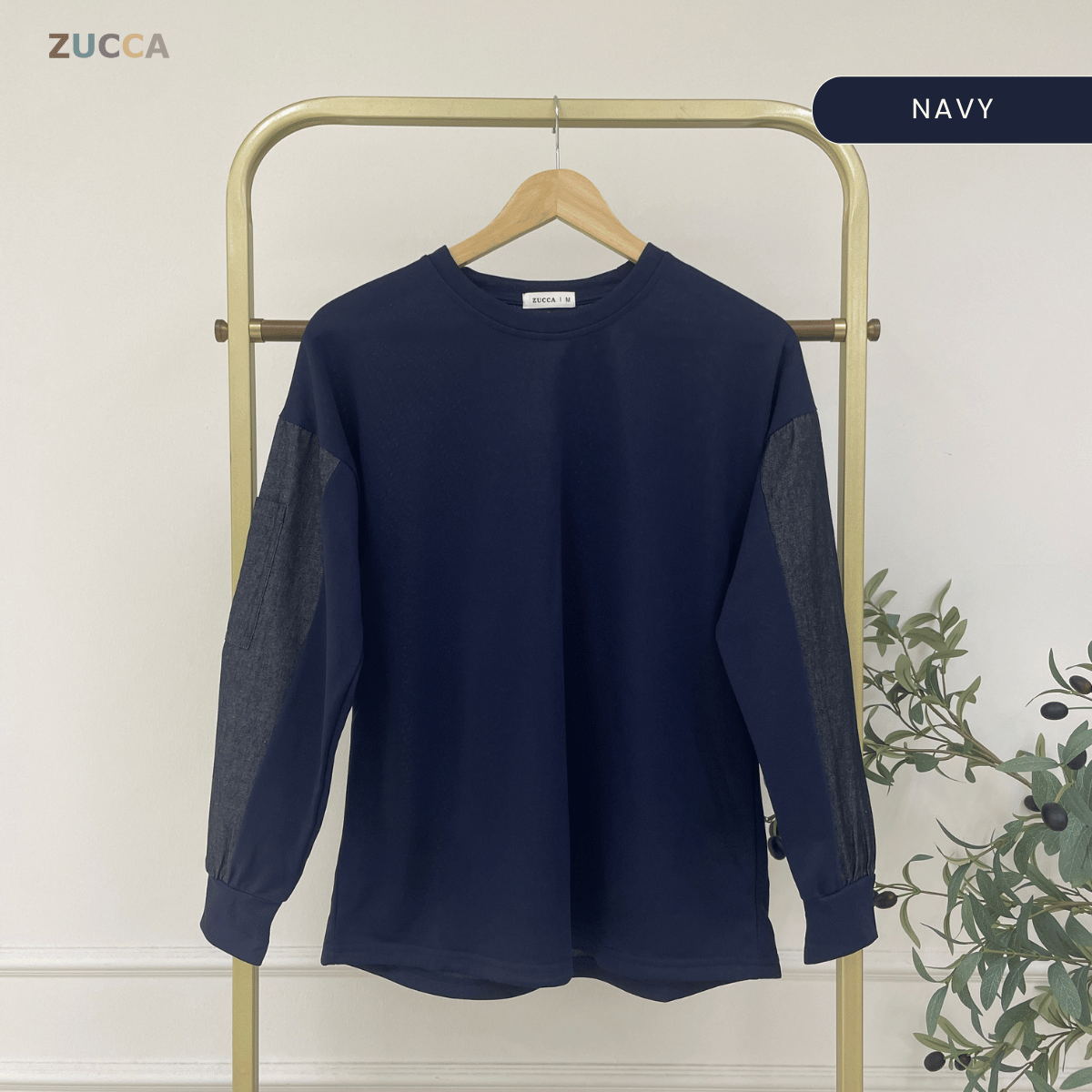 ZUCCA CELINE LONG SLEEVE DENIM PANEL MODEST TOP -MA176