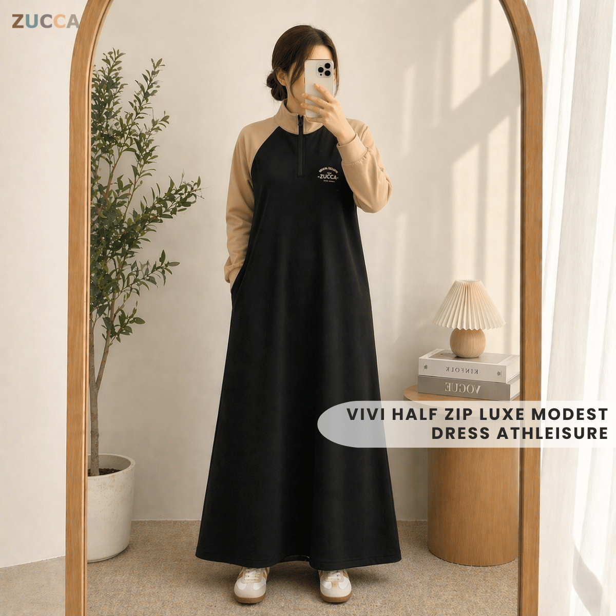 ZUCCA VIVI HALF ZIP LUXE MODEST DRESS ATHLEISURE - MA177