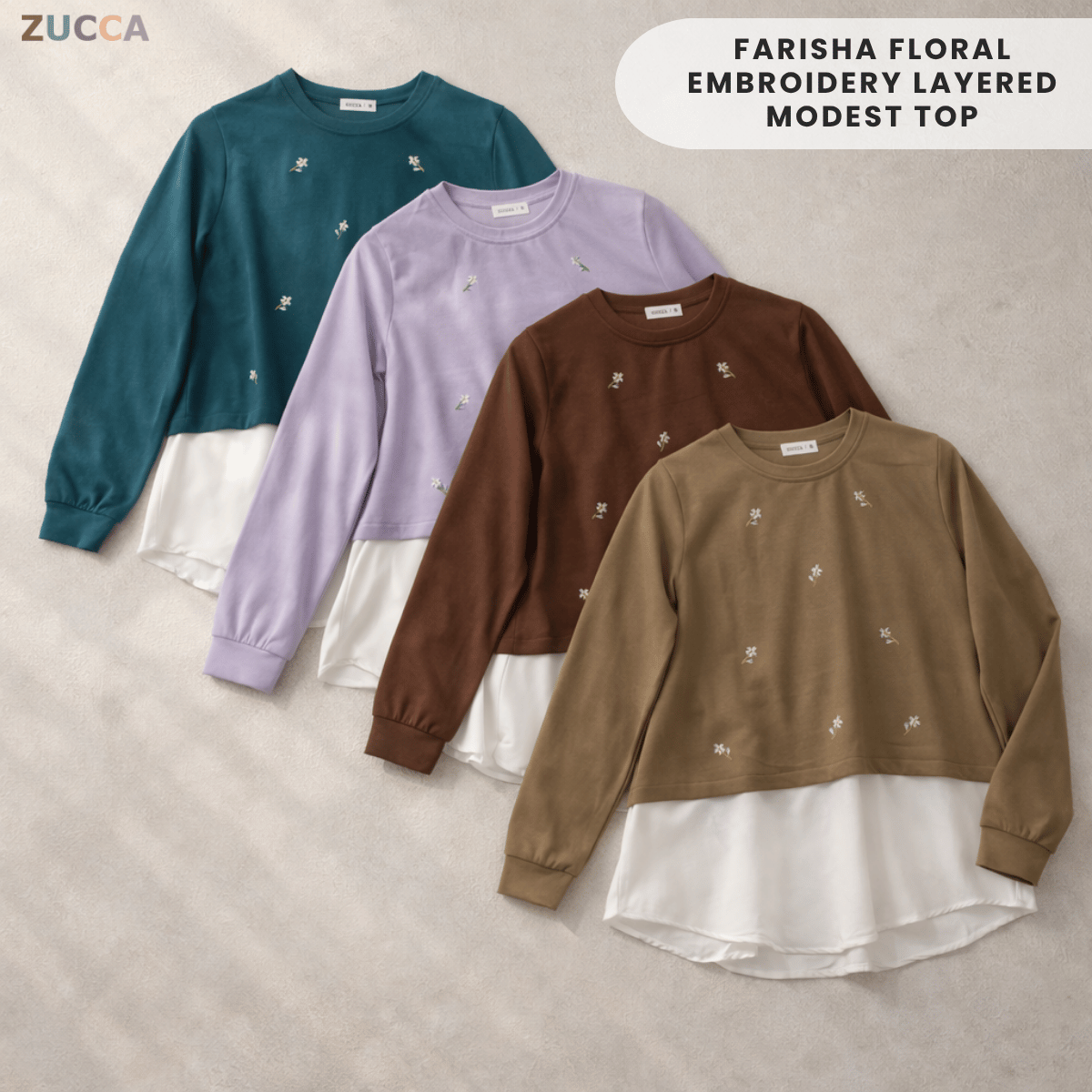 ZUCCA FARISHA FLORAL EMBROIDERY LAYERED MODEST TOP - MA179 (GN272)
