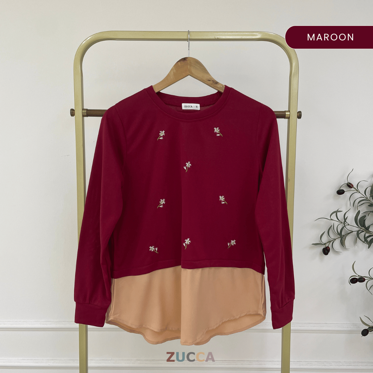 ZUCCA FARISHA FLORAL EMBROIDERY LAYERED MODEST TOP - MA179 (GN272)
