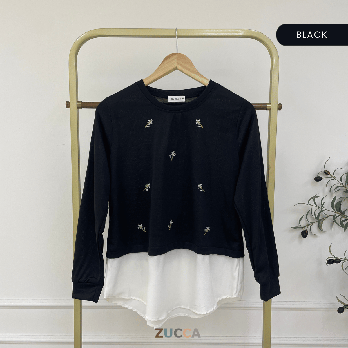 ZUCCA FARISHA FLORAL EMBROIDERY LAYERED MODEST TOP - MA179 (GN272)