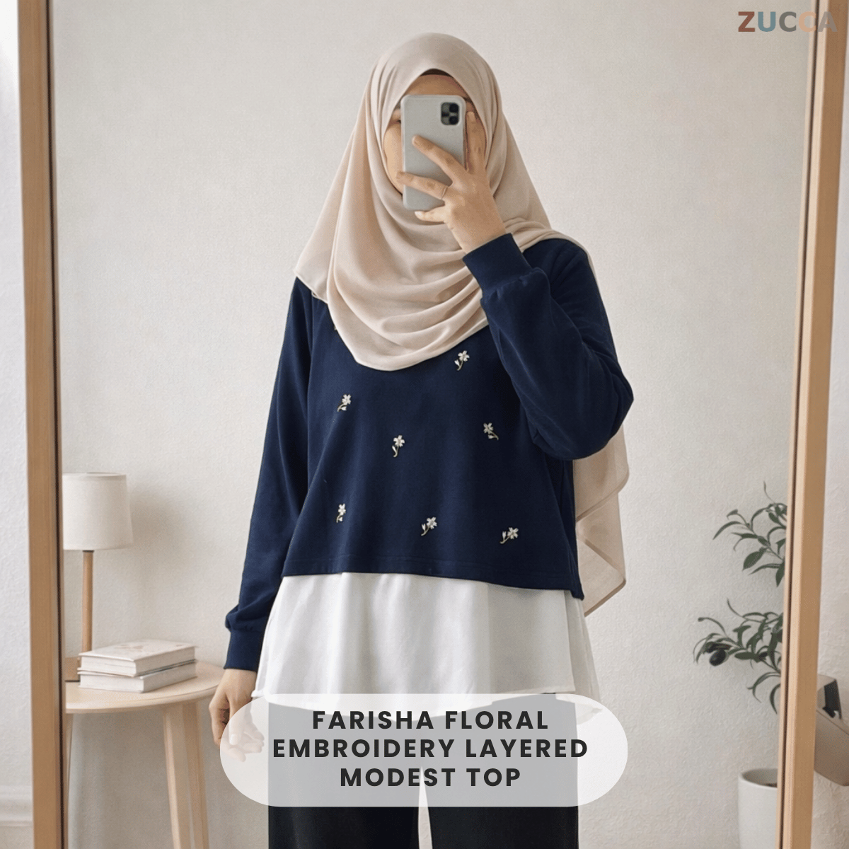 ZUCCA FARISHA FLORAL EMBROIDERY LAYERED MODEST TOP - MA179 (GN272)