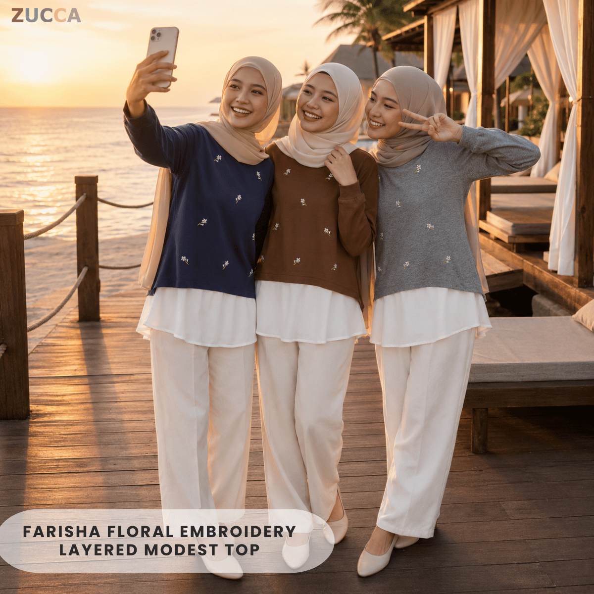 ZUCCA FARISHA FLORAL EMBROIDERY LAYERED MODEST BLOUSE- MA179 (GN272)