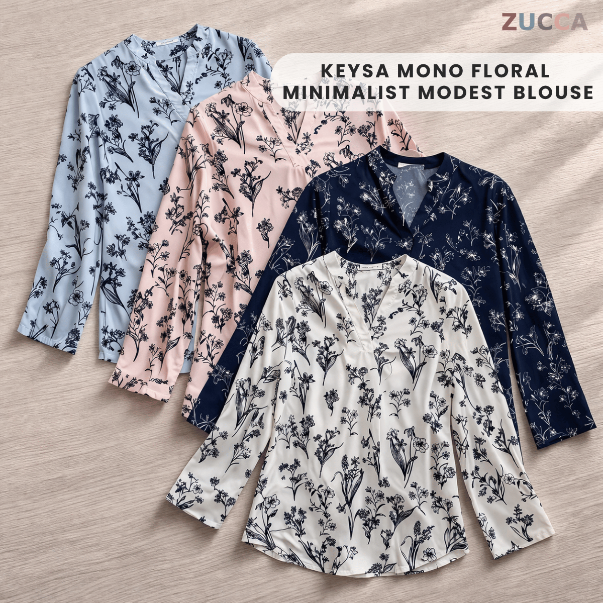 ZUCCA KEYSA MONO FLORAL MINIMALIST MODEST BLOUSE - MA182 (BT303)