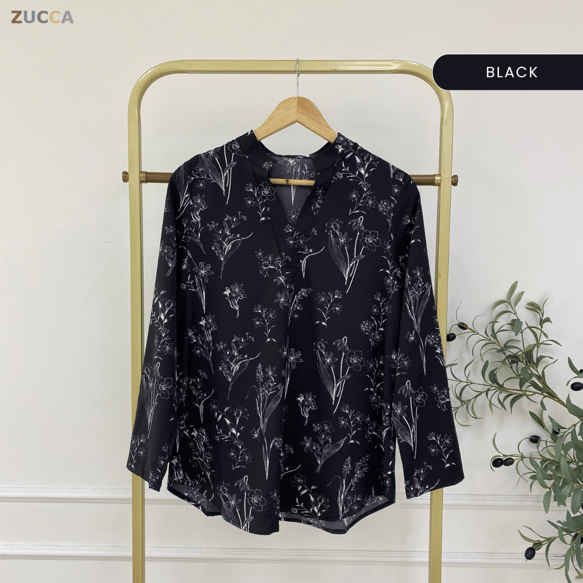ZUCCA KEYSA MONO FLORAL MINIMALIST MODEST BLOUSE - MA182 (BT303)