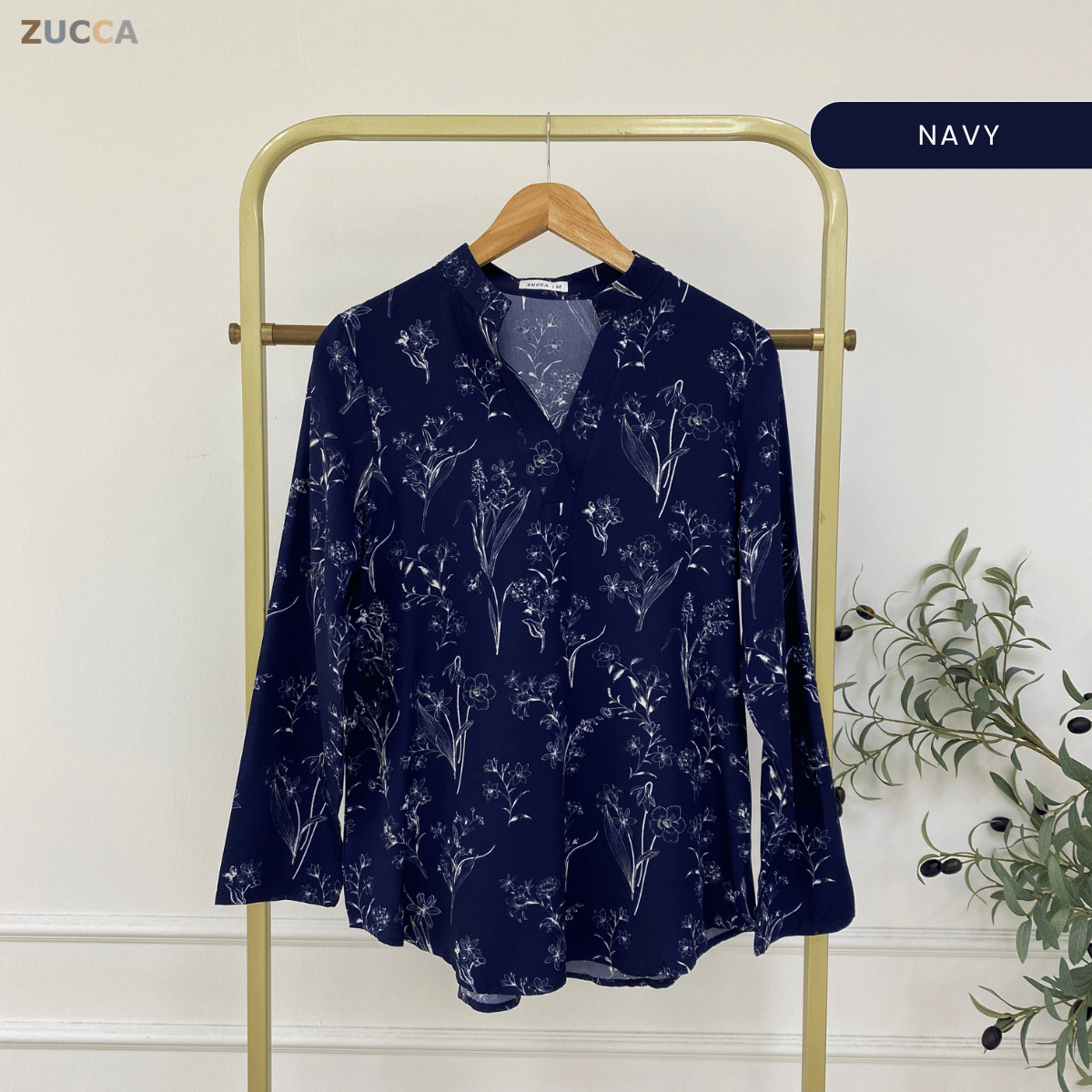ZUCCA KEYSA MONO FLORAL MINIMALIST MODEST BLOUSE - MA182 (BT303)