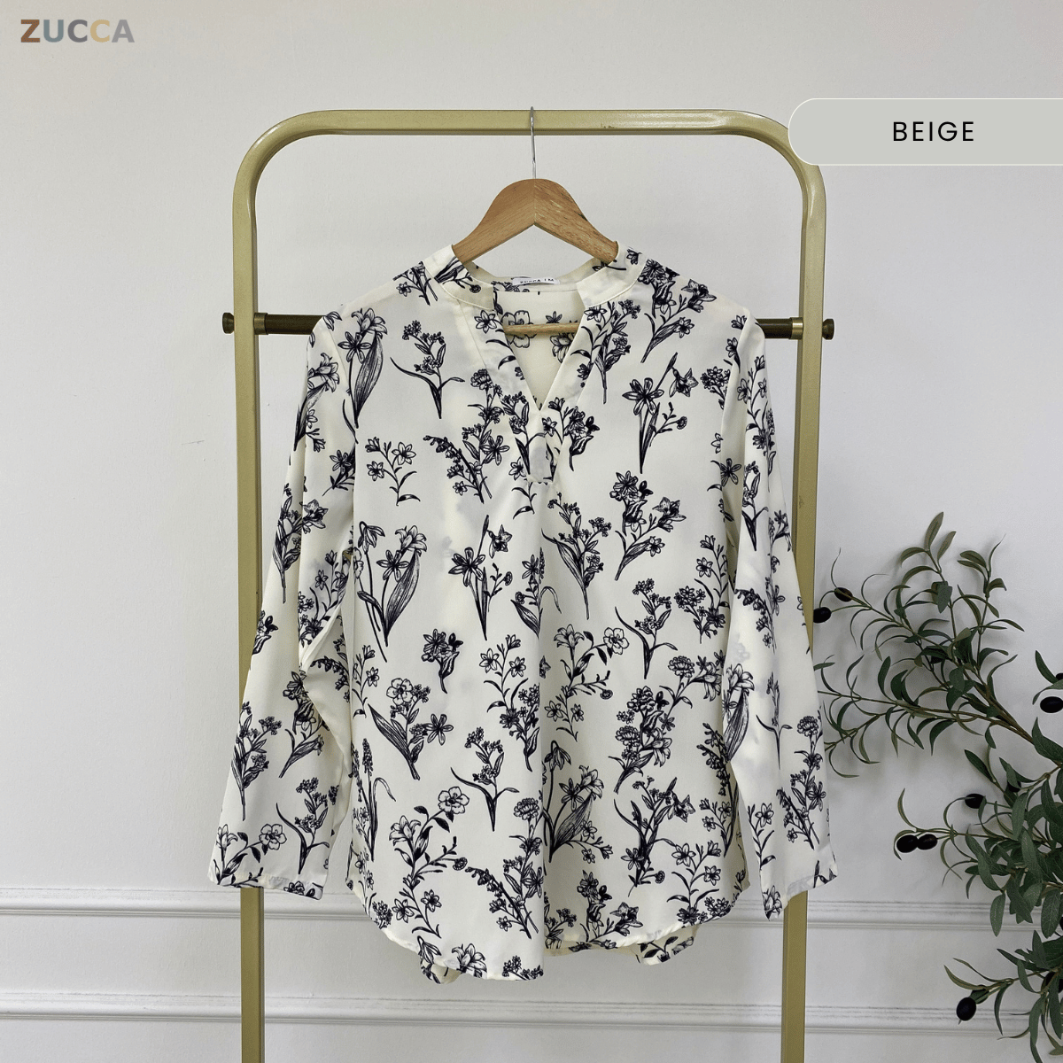 ZUCCA KEYSA MONO FLORAL MINIMALIST MODEST BLOUSE - MA182 (BT303)