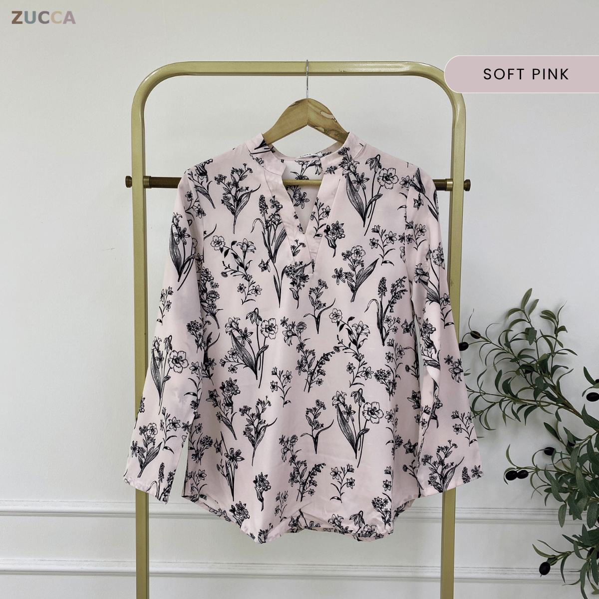 ZUCCA KEYSA MONO FLORAL MINIMALIST MODEST BLOUSE - MA182 (BT303)