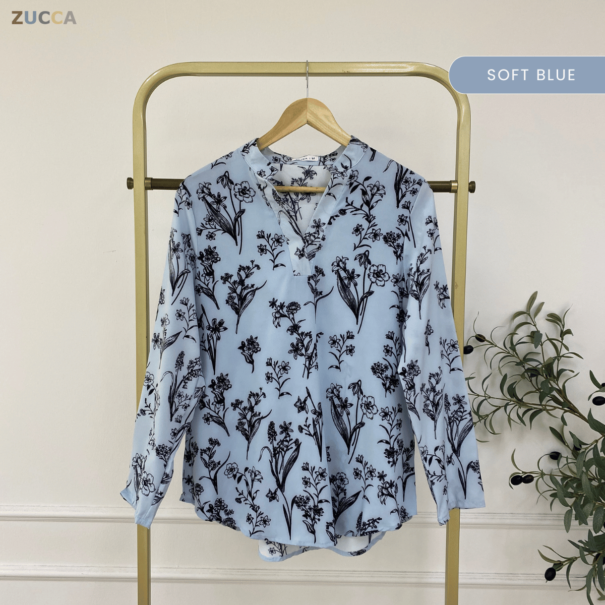 ZUCCA KEYSA MONO FLORAL MINIMALIST MODEST BLOUSE - MA182 (BT303)