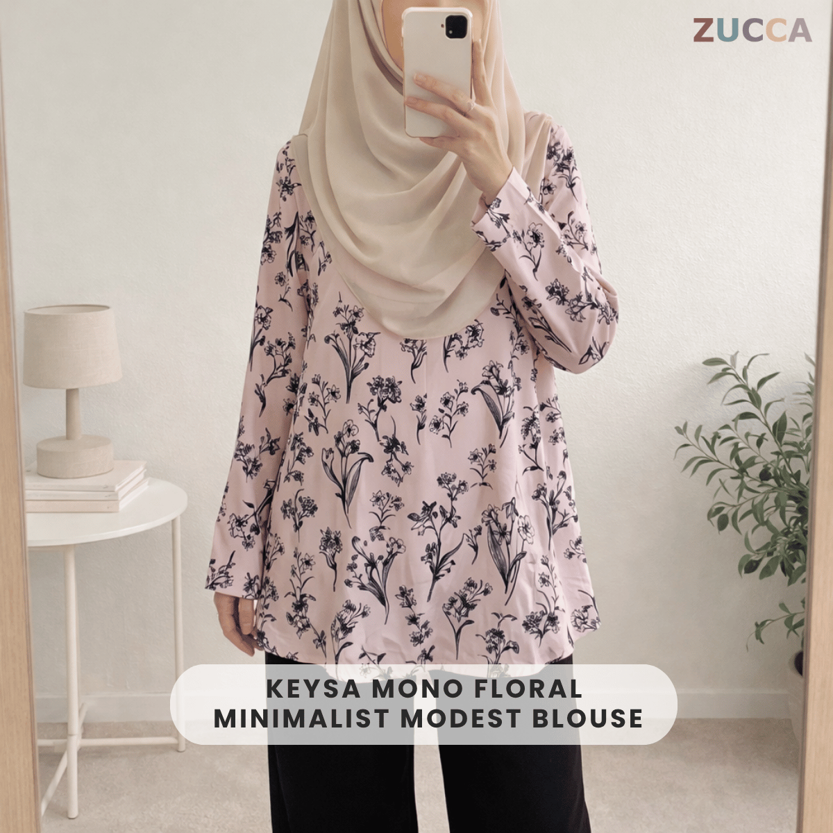 ZUCCA KEYSA MONO FLORAL MINIMALIST MODEST BLOUSE - MA182 (BT303)