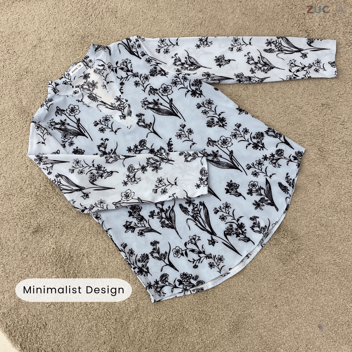 ZUCCA KEYSA MONO FLORAL MINIMALIST MODEST BLOUSE - MA182 (BT303)