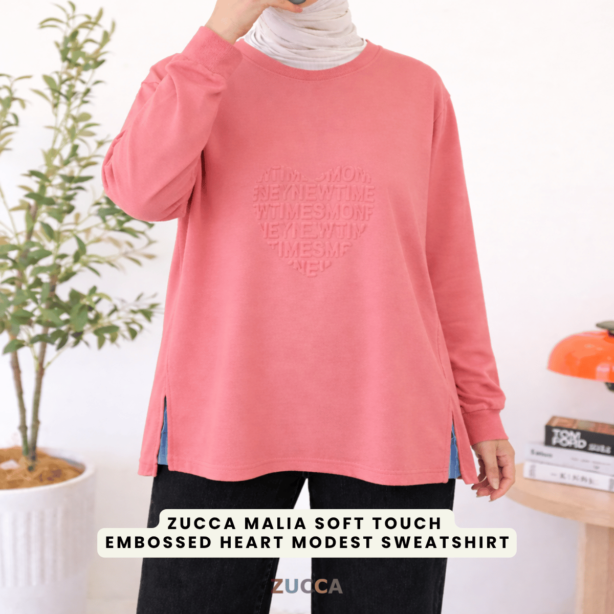 ZUCCA MALIA SOFT TOUCH EMBOSSED HEART MODEST SWEATSHIRT - MA183