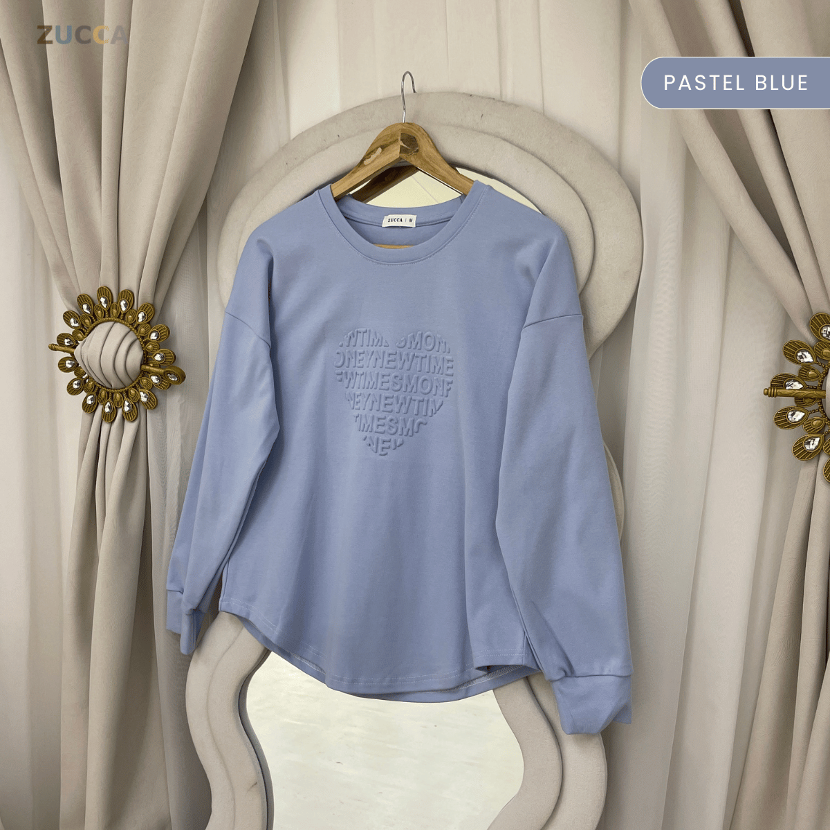 ZUCCA MALIA SOFT TOUCH EMBOSSED HEART MODEST SWEATSHIRT - MA183
