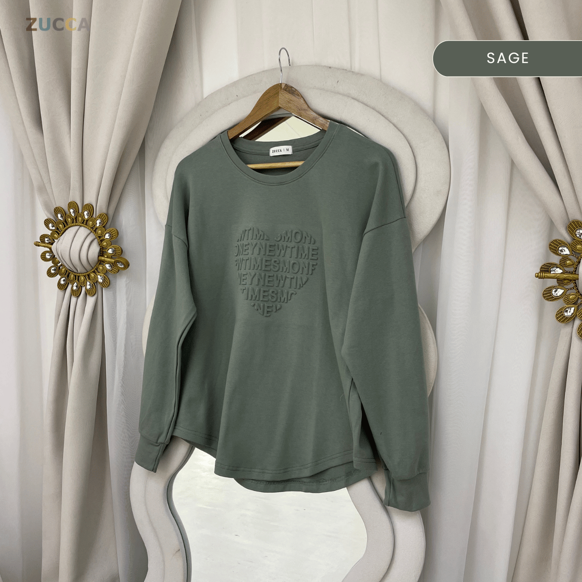 ZUCCA MALIA SOFT TOUCH EMBOSSED HEART MODEST SWEATSHIRT - MA183