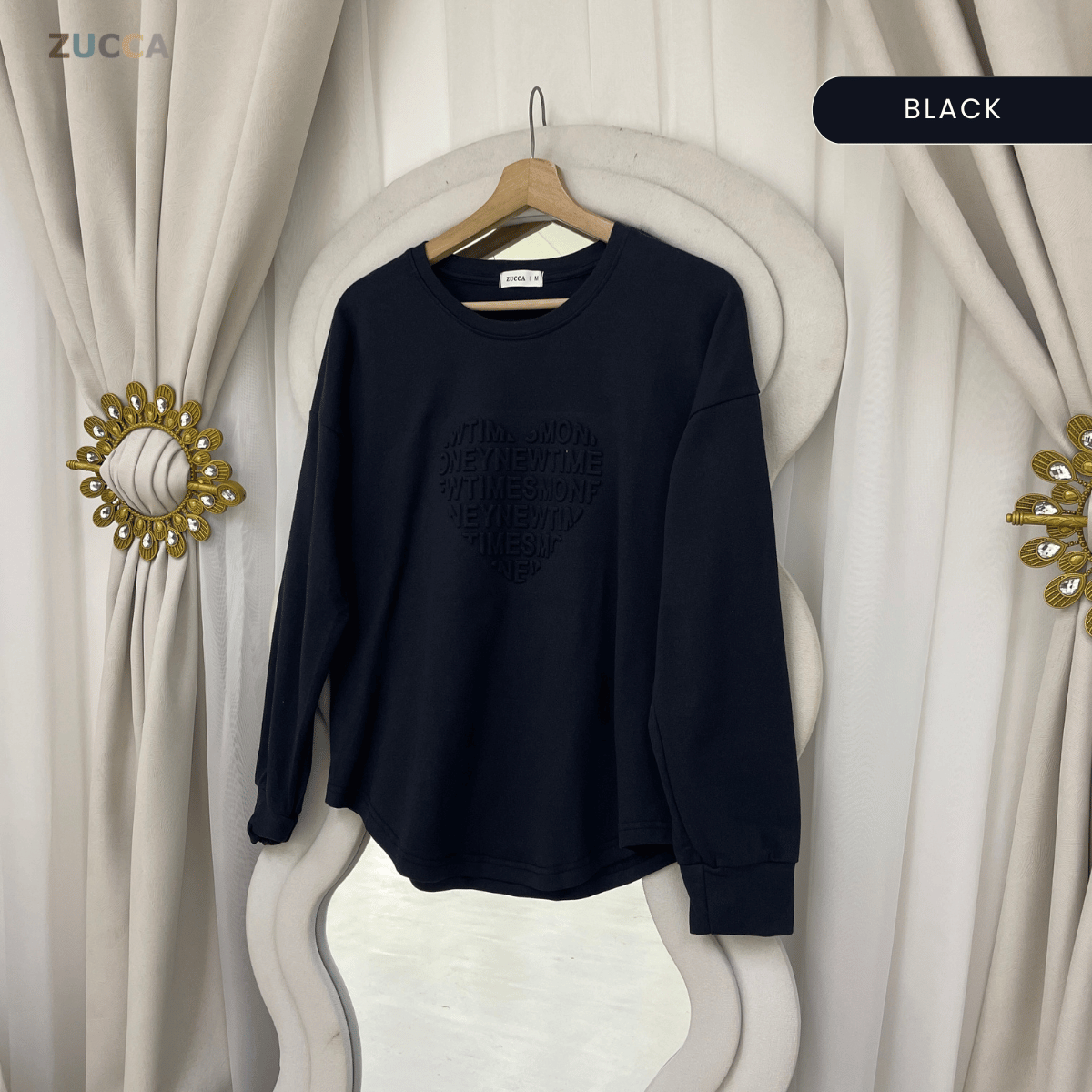 ZUCCA MALIA SOFT TOUCH EMBOSSED HEART MODEST SWEATSHIRT - MA183