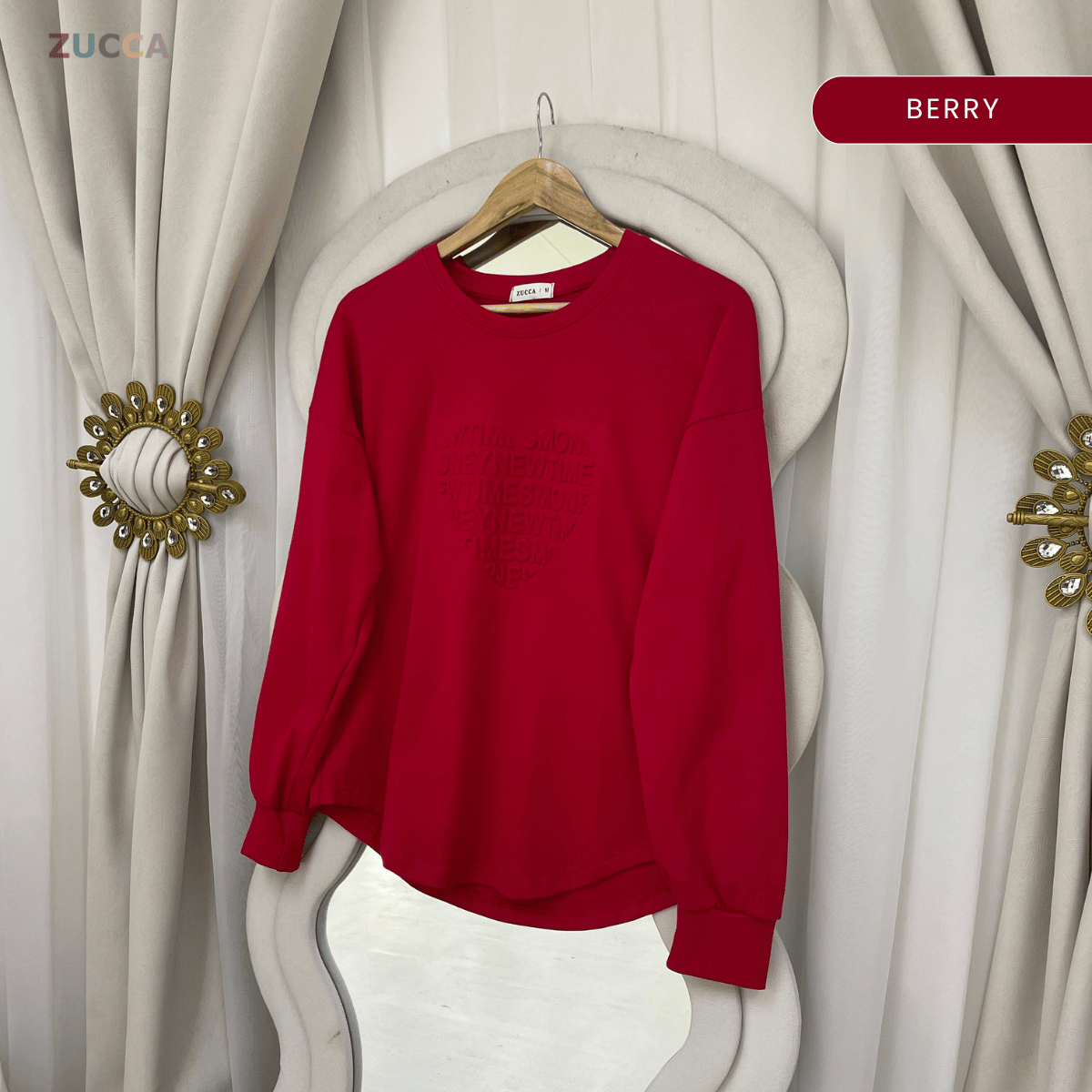 ZUCCA MALIA SOFT TOUCH EMBOSSED HEART MODEST SWEATSHIRT - MA183