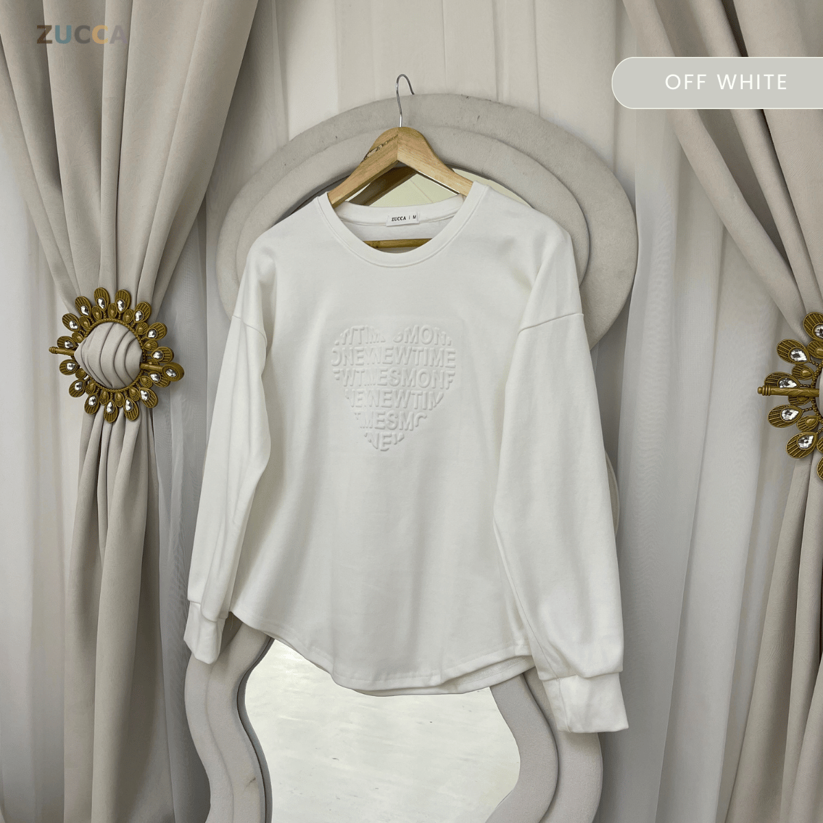 ZUCCA MALIA SOFT TOUCH EMBOSSED HEART MODEST SWEATSHIRT - MA183