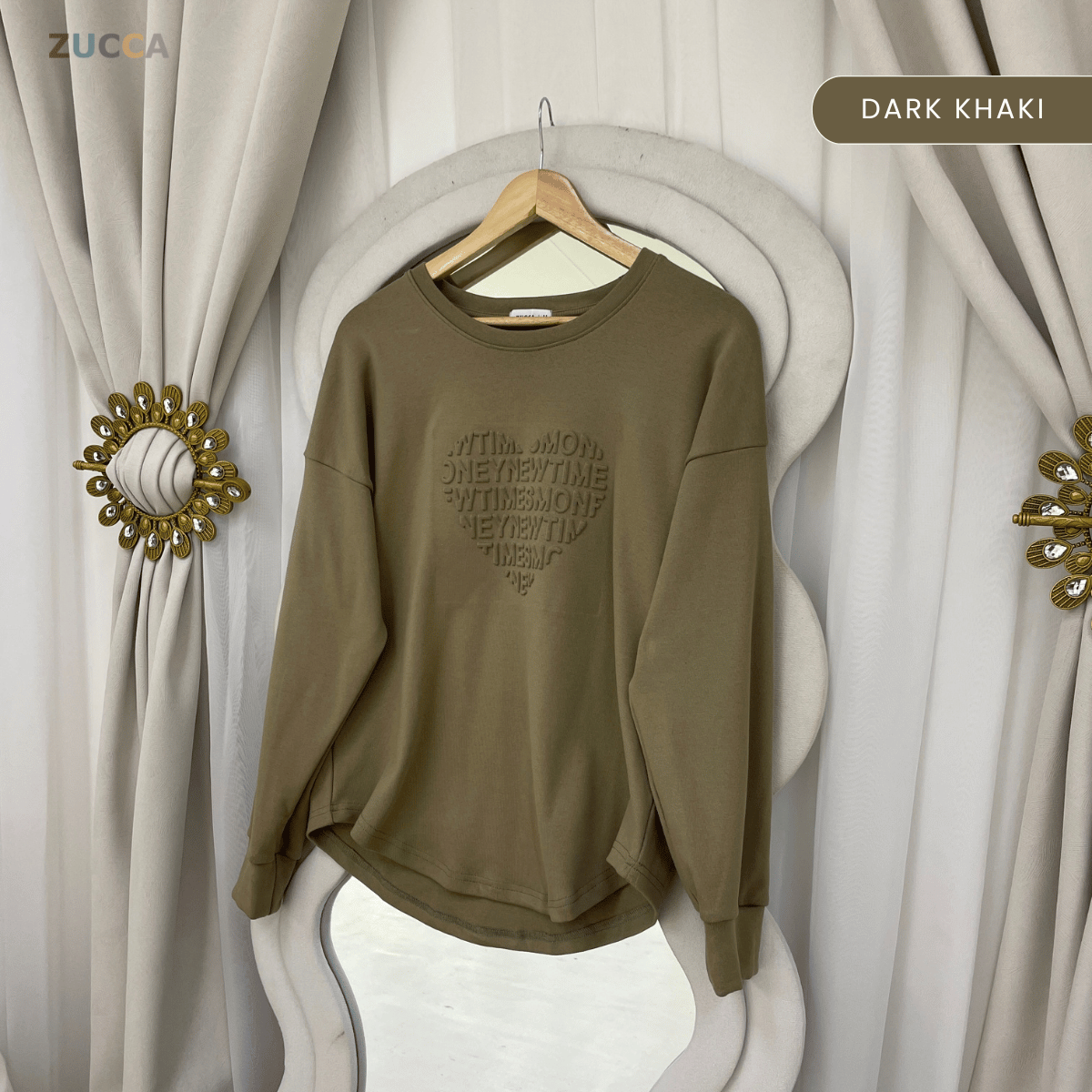 ZUCCA MALIA SOFT TOUCH EMBOSSED HEART MODEST SWEATSHIRT - MA183