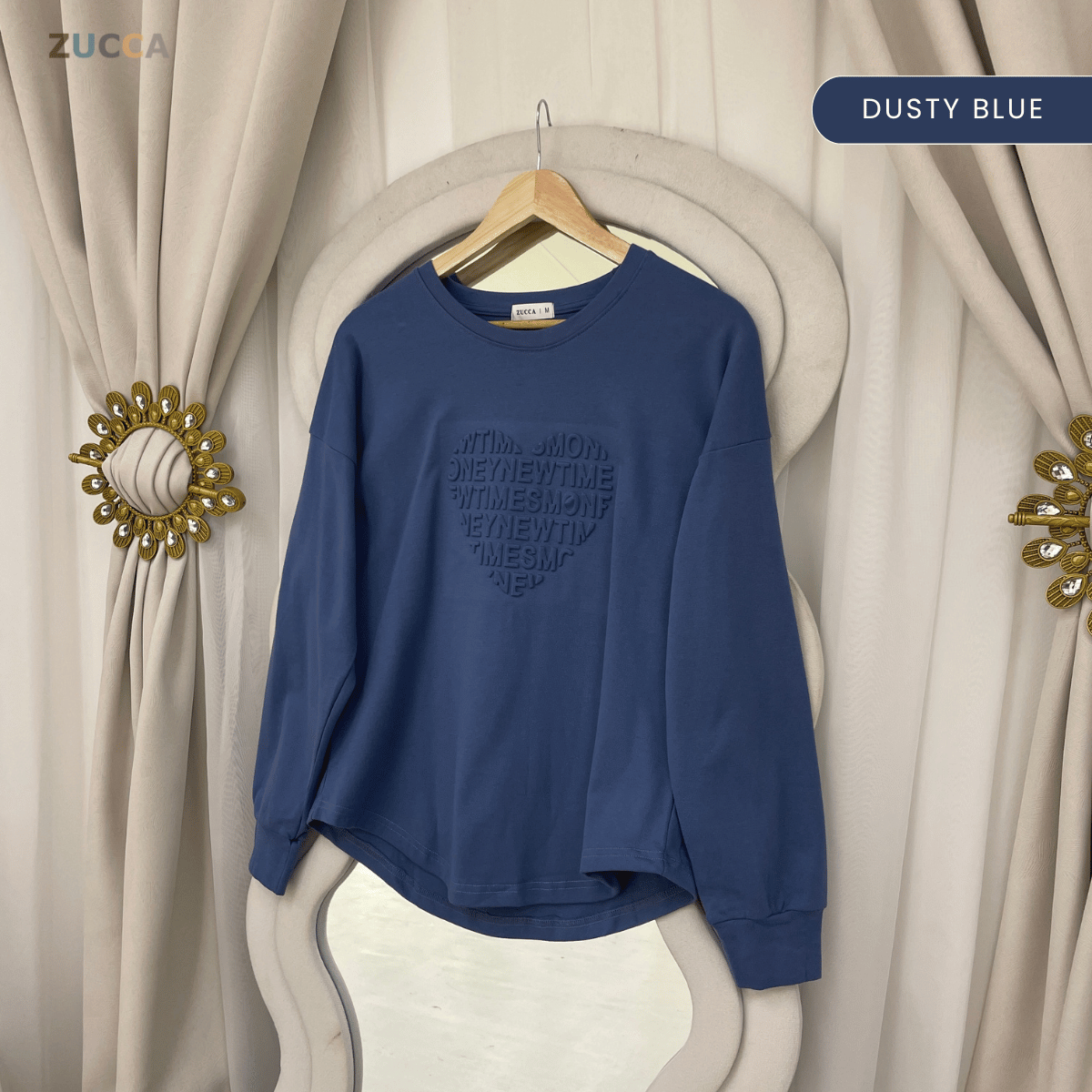 ZUCCA MALIA SOFT TOUCH EMBOSSED HEART MODEST SWEATSHIRT - MA183