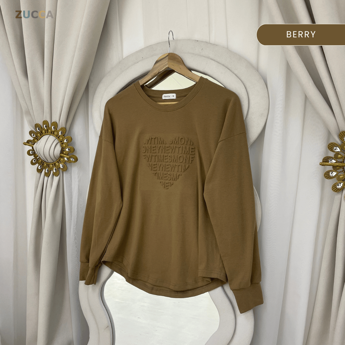 ZUCCA MALIA SOFT TOUCH EMBOSSED HEART MODEST SWEATSHIRT - MA183