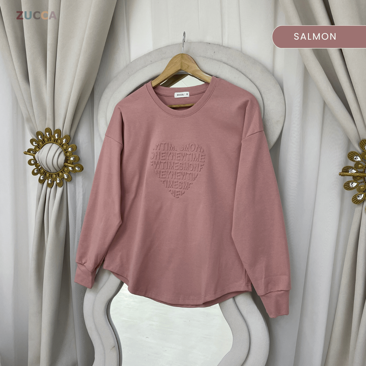ZUCCA MALIA SOFT TOUCH EMBOSSED HEART MODEST SWEATSHIRT - MA183
