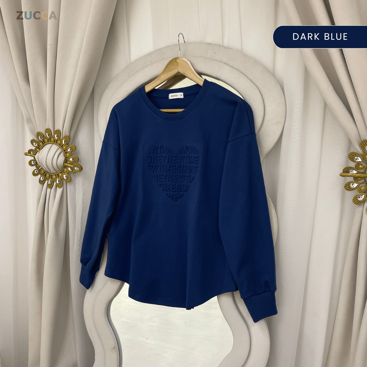 ZUCCA MALIA SOFT TOUCH EMBOSSED HEART MODEST SWEATSHIRT - MA183