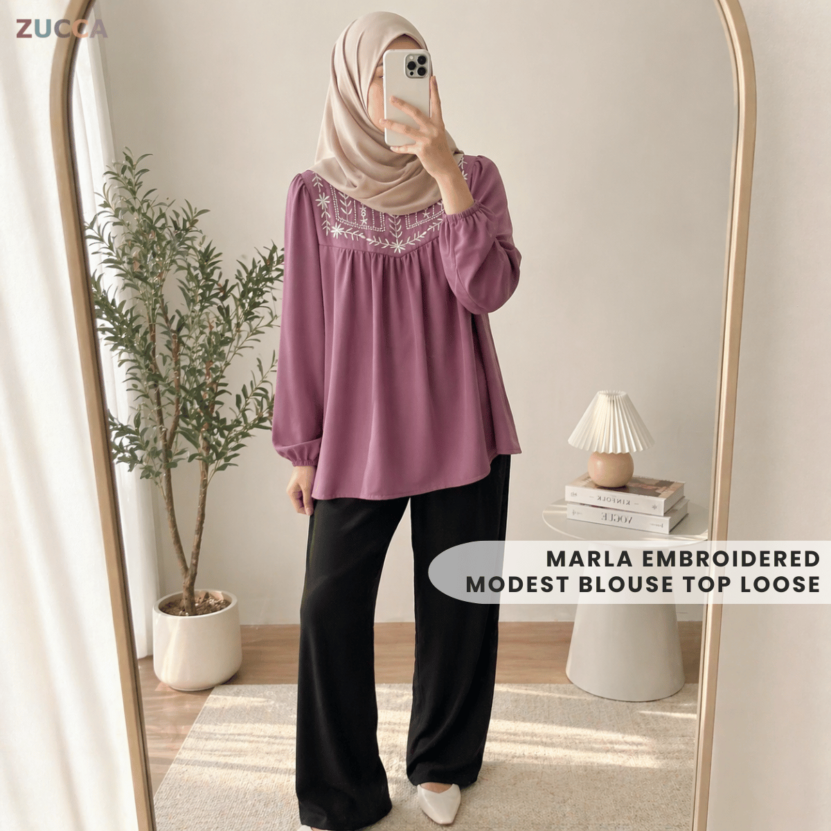 ZUCCA MARLA EMBROIDERED MODEST BLOUSE TOP LOOSE - MA185