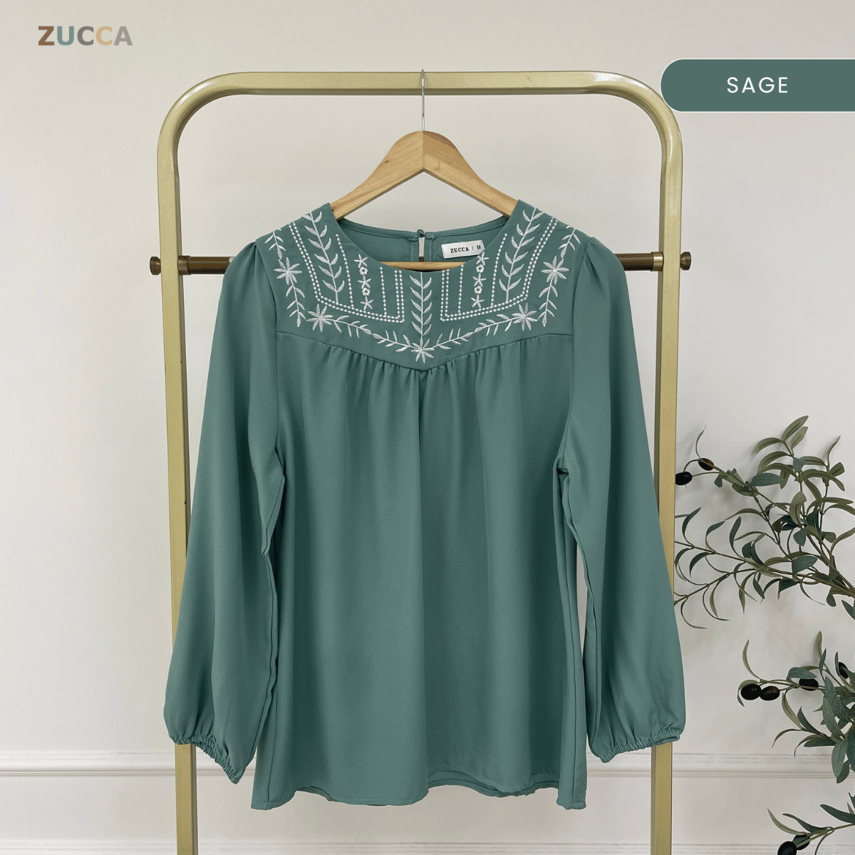 ZUCCA MARLA EMBROIDERED MODEST BLOUSE TOP LOOSE - MA185