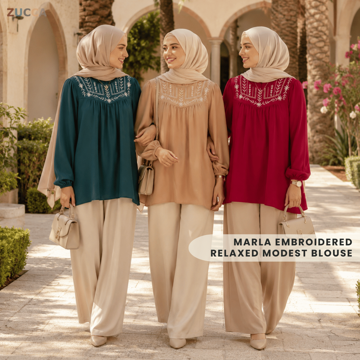 ZUCCA MARLA EMBROIDERED RELAXED MODEST BLOUSE - MA185