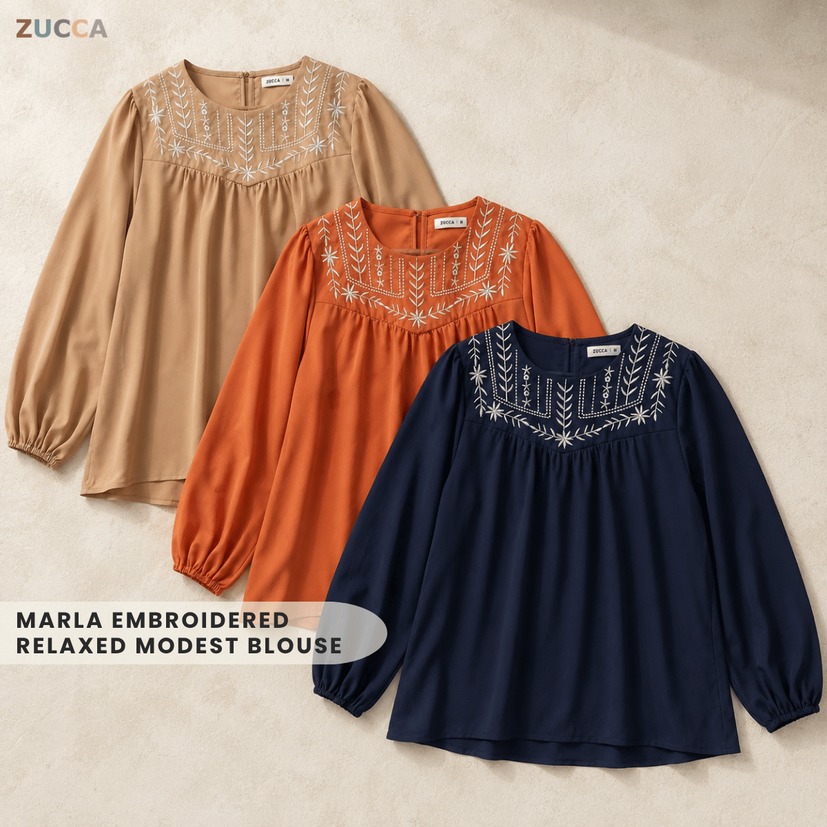 ZUCCA MARLA EMBROIDERED RELAXED MODEST BLOUSE - MA185