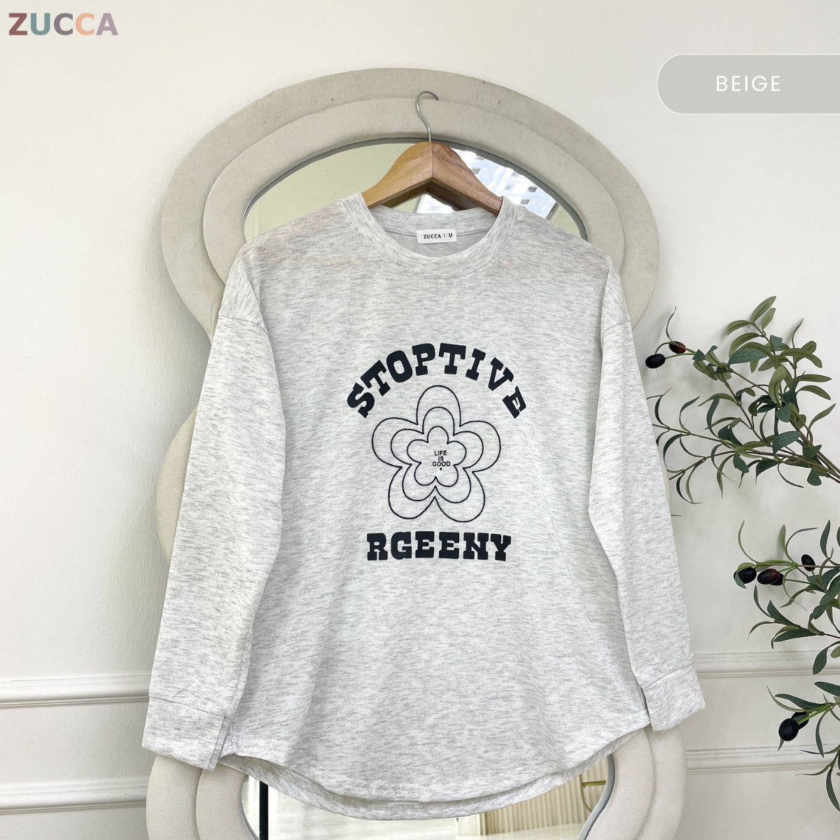 ZUCCA NATASHA MINIMAL FLORAL GRAPHIC MODEST LONG SLEEVE TOP - MA188