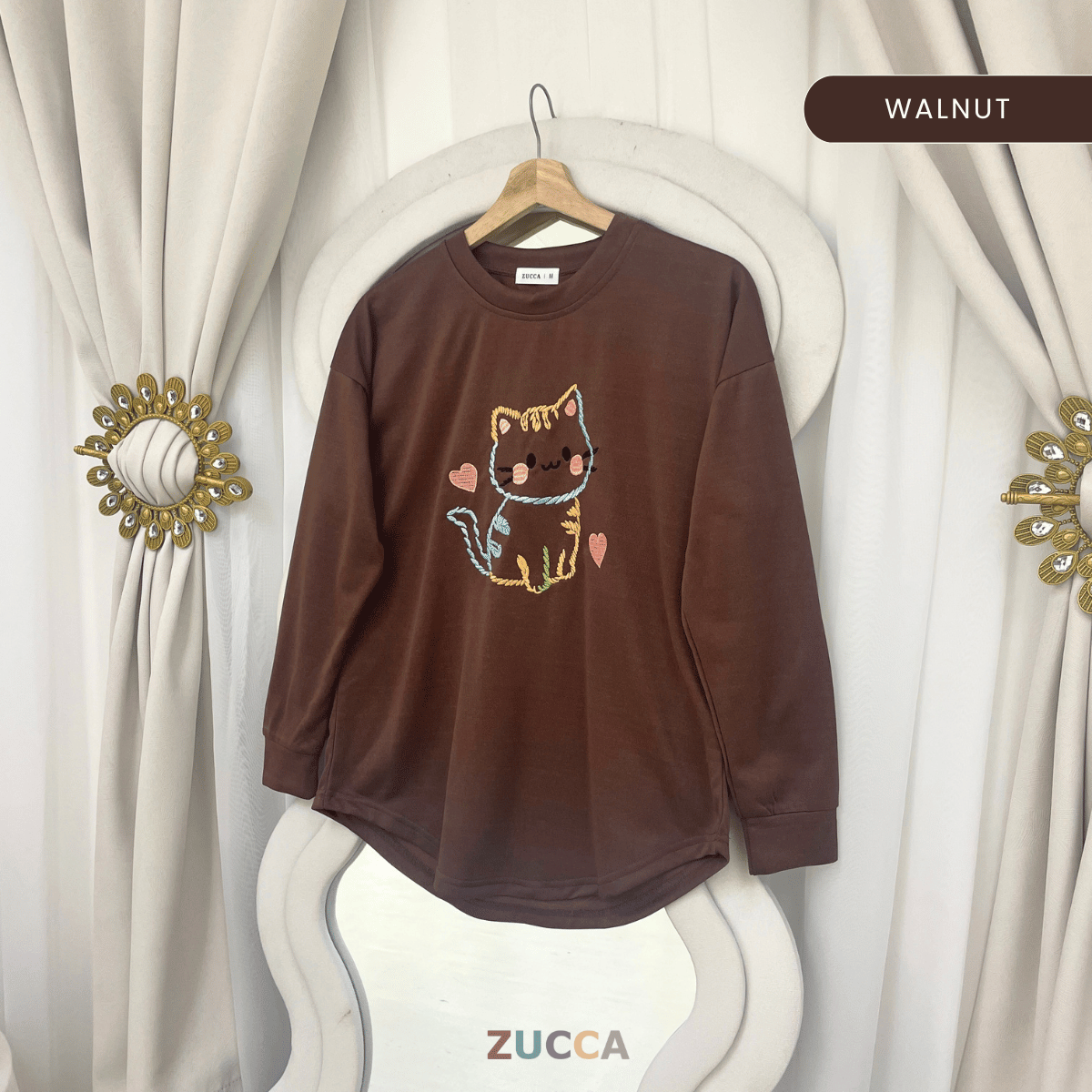 ZUCCA FIORA EMBROIDERED CAT MODEST LONG SLEEVE TOP - MA189