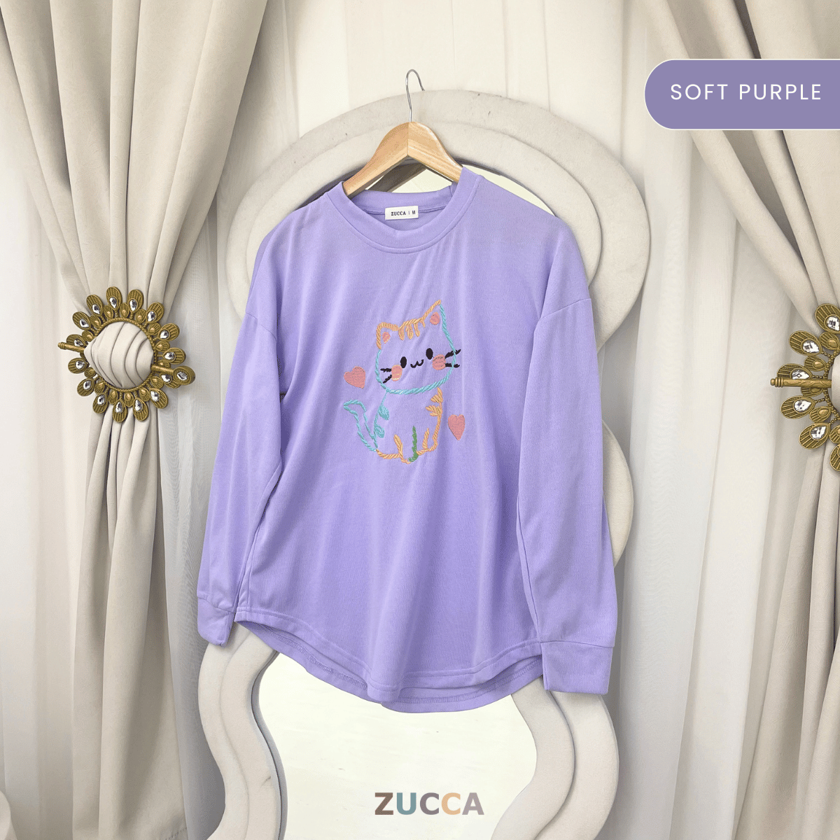 ZUCCA FIORA EMBROIDERED CAT MODEST LONG SLEEVE TOP - MA189