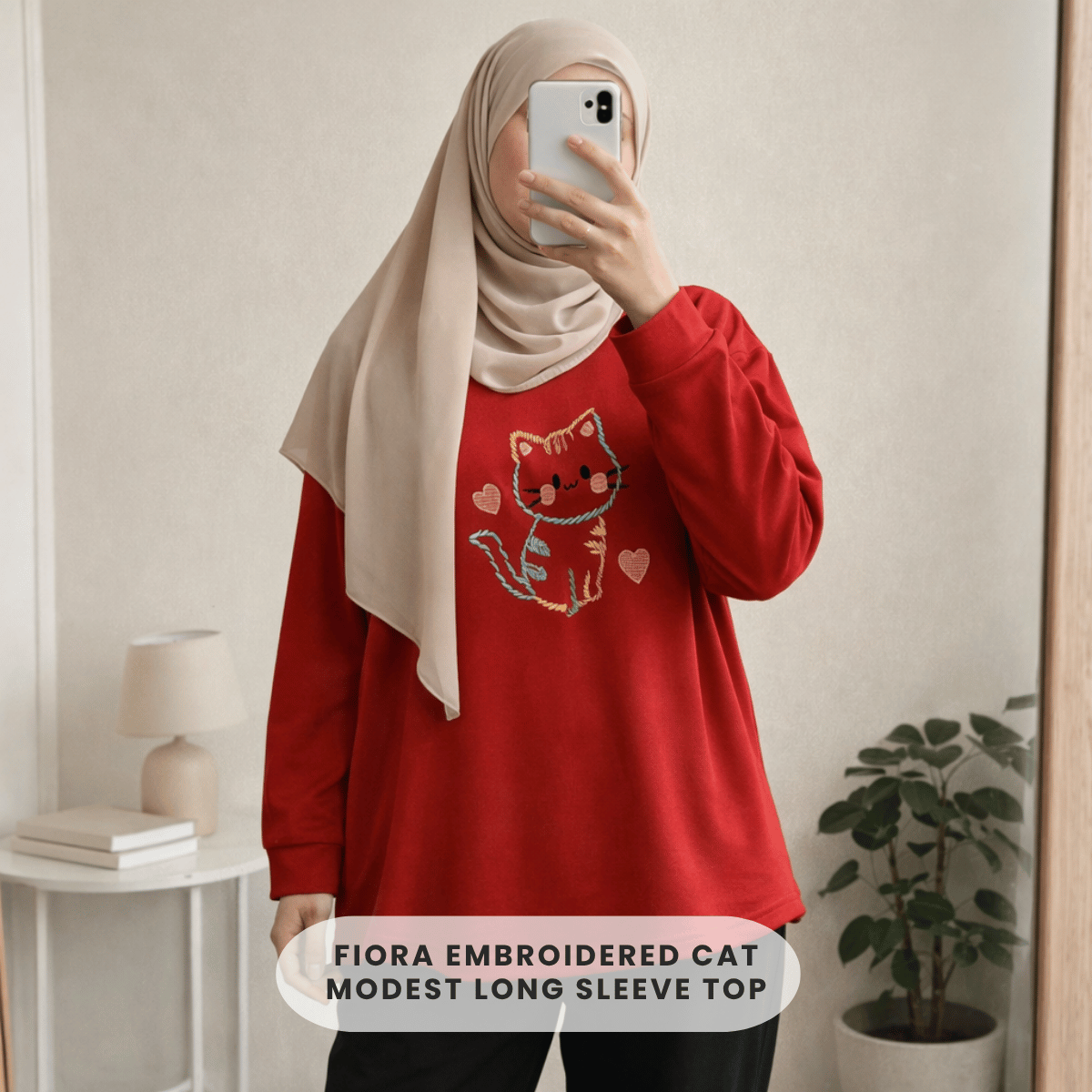 ZUCCA FIORA EMBROIDERED CAT MODEST LONG SLEEVE TOP - MA189