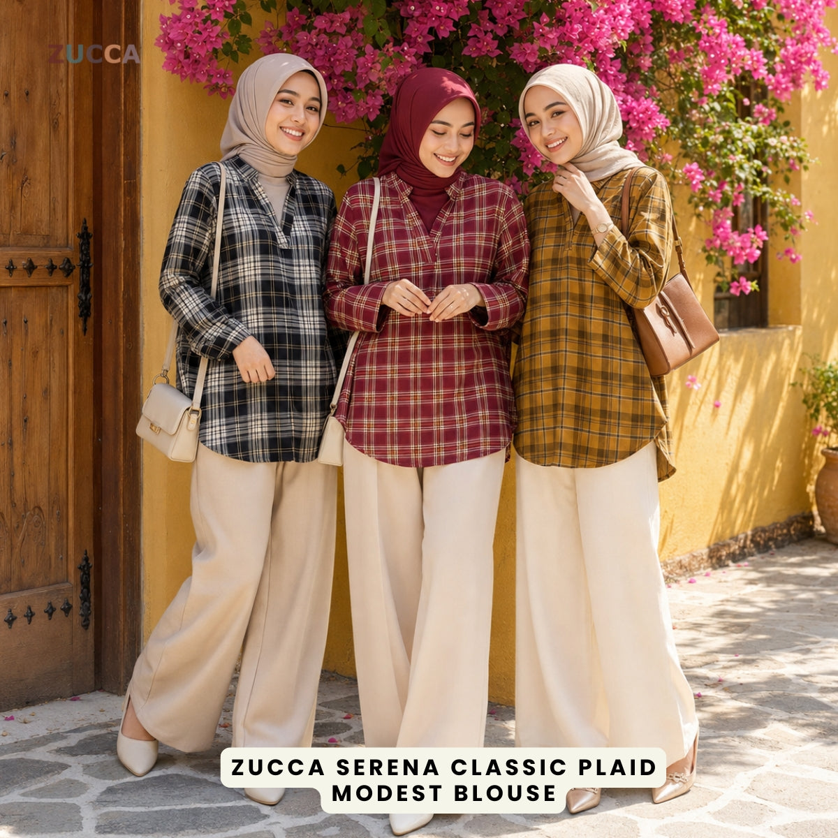 ZUCCA SERENA CLASSIC PLAID MODEST BLOUSE-MA190